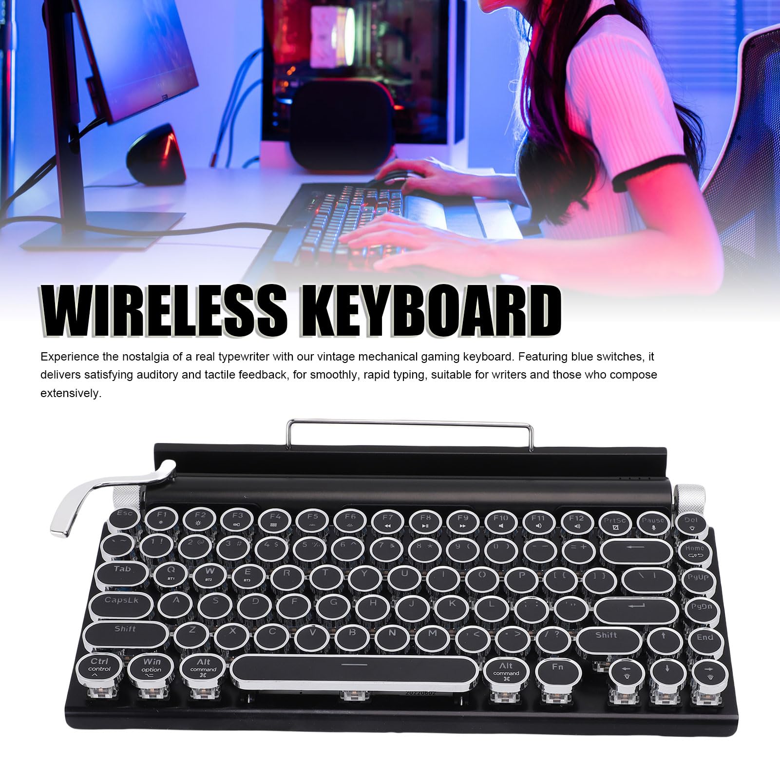 Tonysa Tastiera Meccanica retrò, Tastiera Bluetooth/Wired -scrittrice, Tasti Rotondi, modalità di Retroilluminazione 14, Compatibili con PC/tablet (Punk Metal Frame Design) (BLACK)