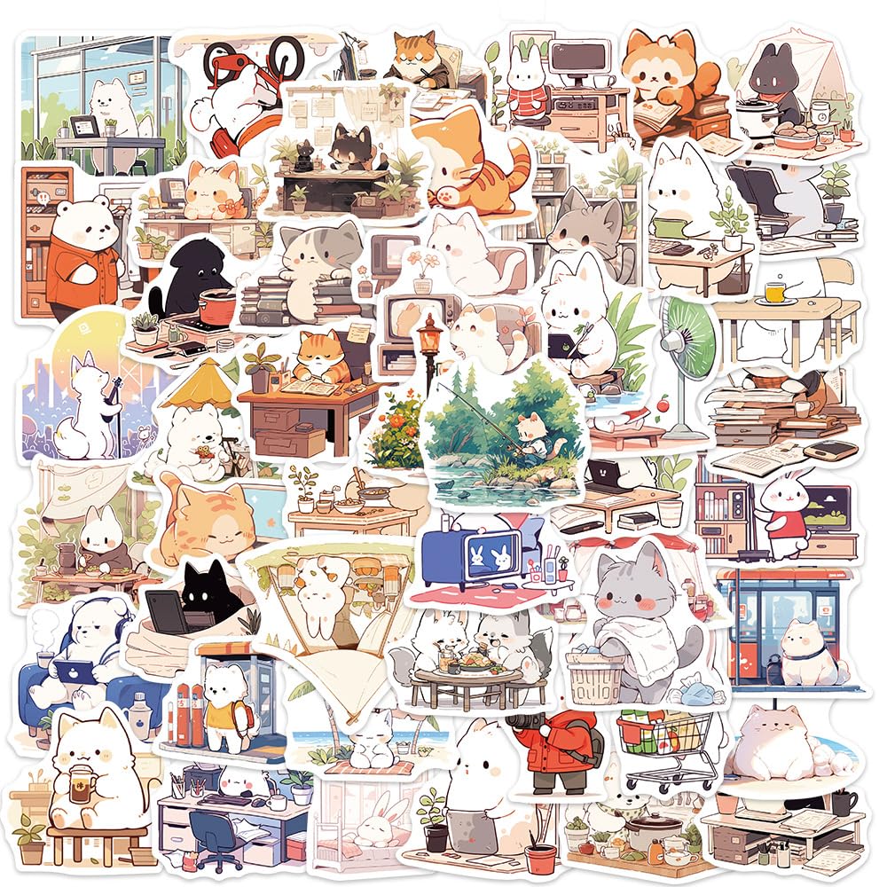 50PCS Cartoon Animals Stickers for Laptop Water Bottle Luggage Snowboard Bicycle Skateboard Decal for Kids Teens Adult Stickers