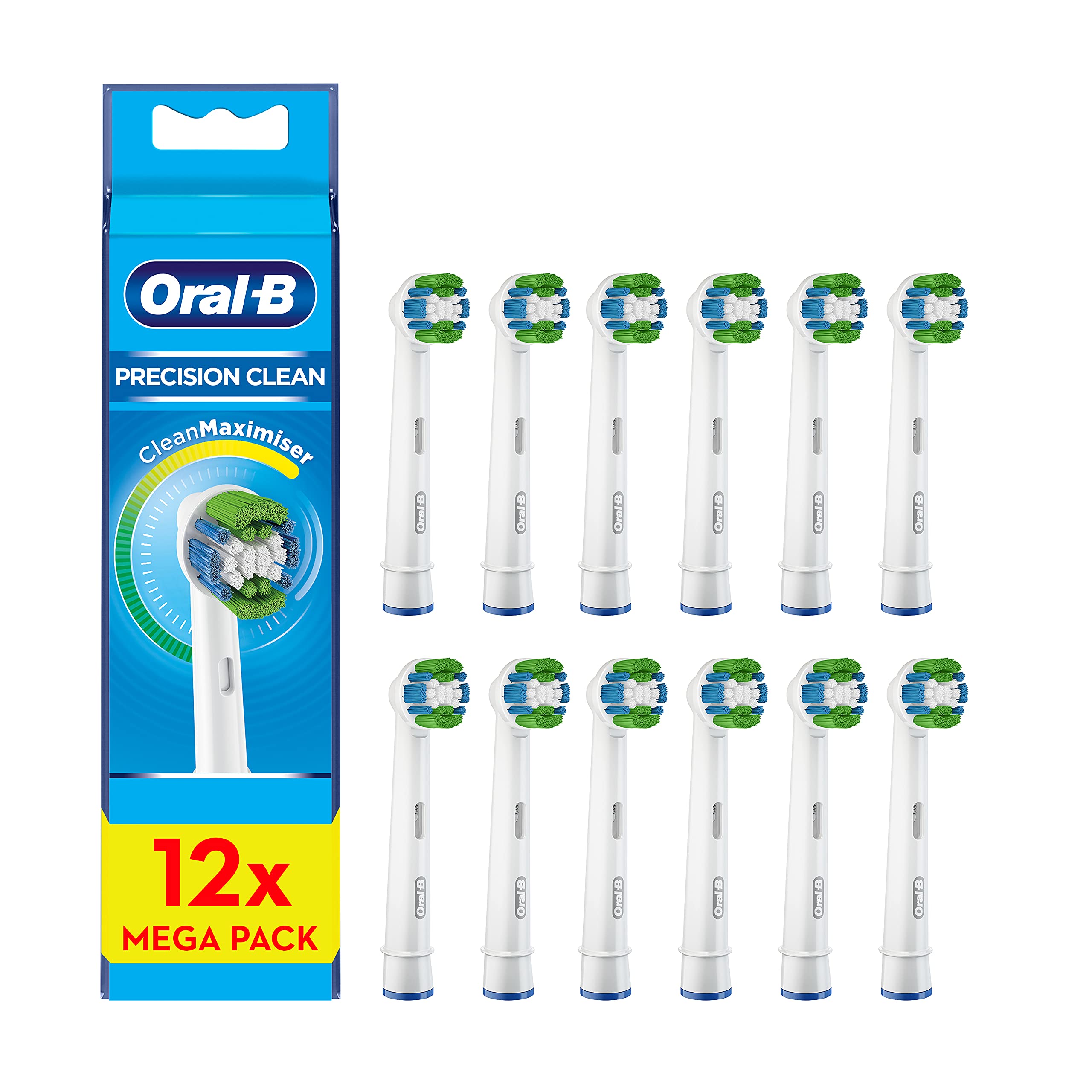 Oral-BPrecision Clean Electric Toothbrush Head with CleanMaximiser Technology, Excess Plaque Remover, Pack of 12 Toothbrush Heads, Suitable for Mailbox, White