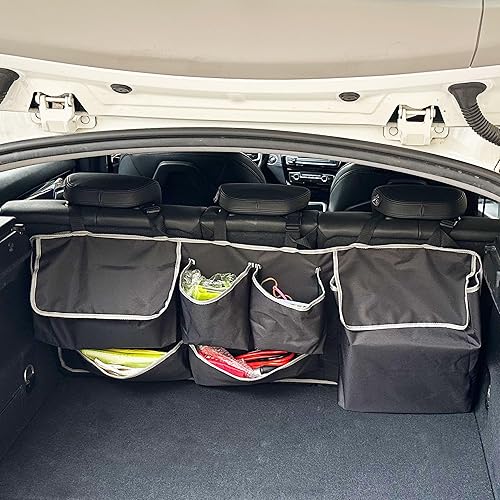 Miniatura 6 de Organizador de maletero para asiento trasero de automóvil, accesorios organizadores de almacenamiento interior del automóvil con 6 bolsillos de tela