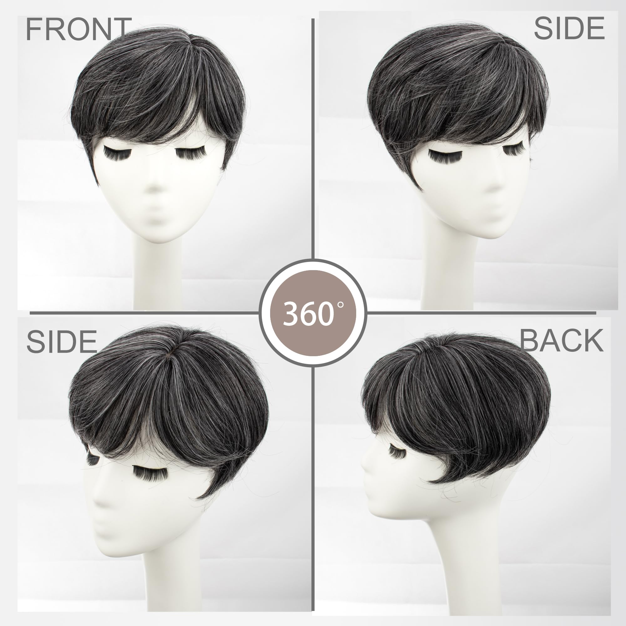 PORSMEER Ladies Magic Pixie Hair Topper Clip in for women Thinning Hair Black Grey Natural Looking Synthetic Hair Pieces Replacement Wiglets with Fringe Add Hair Volume - Image 2