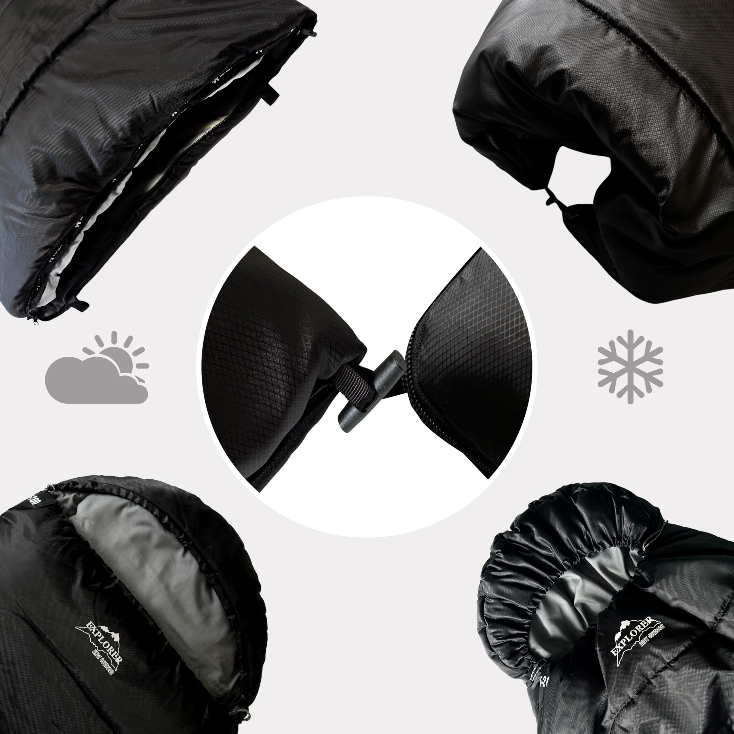 EXPLORER® EF-200 XXL Deckenschlafsack -18°C +3°C [400GSM] Schlafsack Gäste Decke 3-4 Jahreszeiten 220 x 80 cm Winter Erwachsene ideal für Outdoor, Camping, Trekking, Festival und Reisen PFC-frei