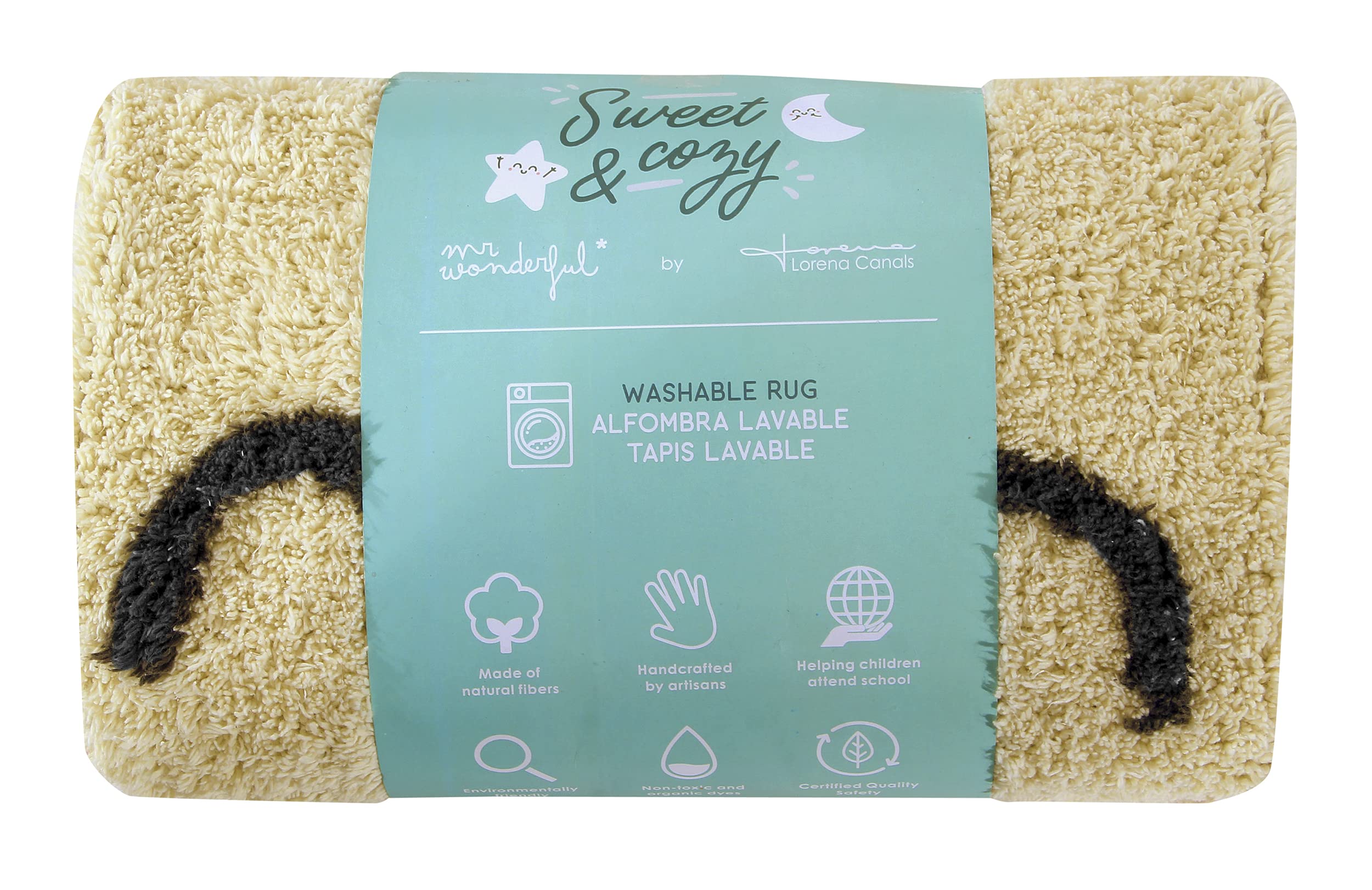 Lorena Canals - You'Re My Sunshine - Amarillo Claro, Gris Oscuro, Melocotón - 97% algodón 3% Otras Fibras. Base: Algodón Reciclado - 100 cm