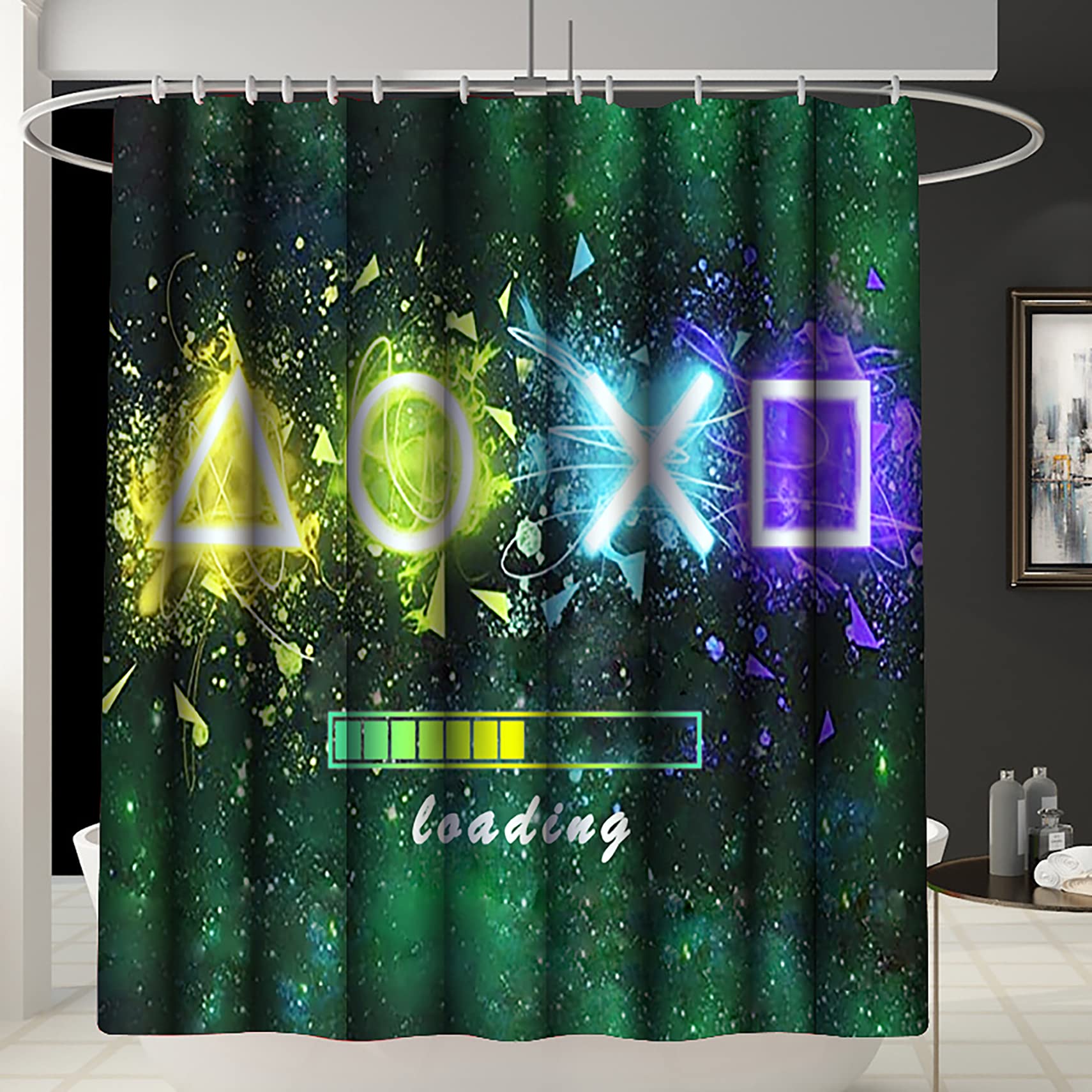 Gamer-Duschvorhang-Set Für Jungen – 4-teilig, Wasserdicht, Mit Matte & Teppich, Gaming-Design Fürs Badezimmer