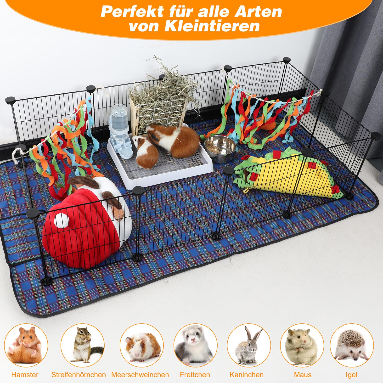 Meerschweinchenkäfig mit Zwei Leicht zu Reinigenden Pads,0,74 m² Meerschweinchen Laufstall mit C&C Käfigauskleidung,Geeignet für Kaninchen Frettchen Igel 12 Käfigplatten