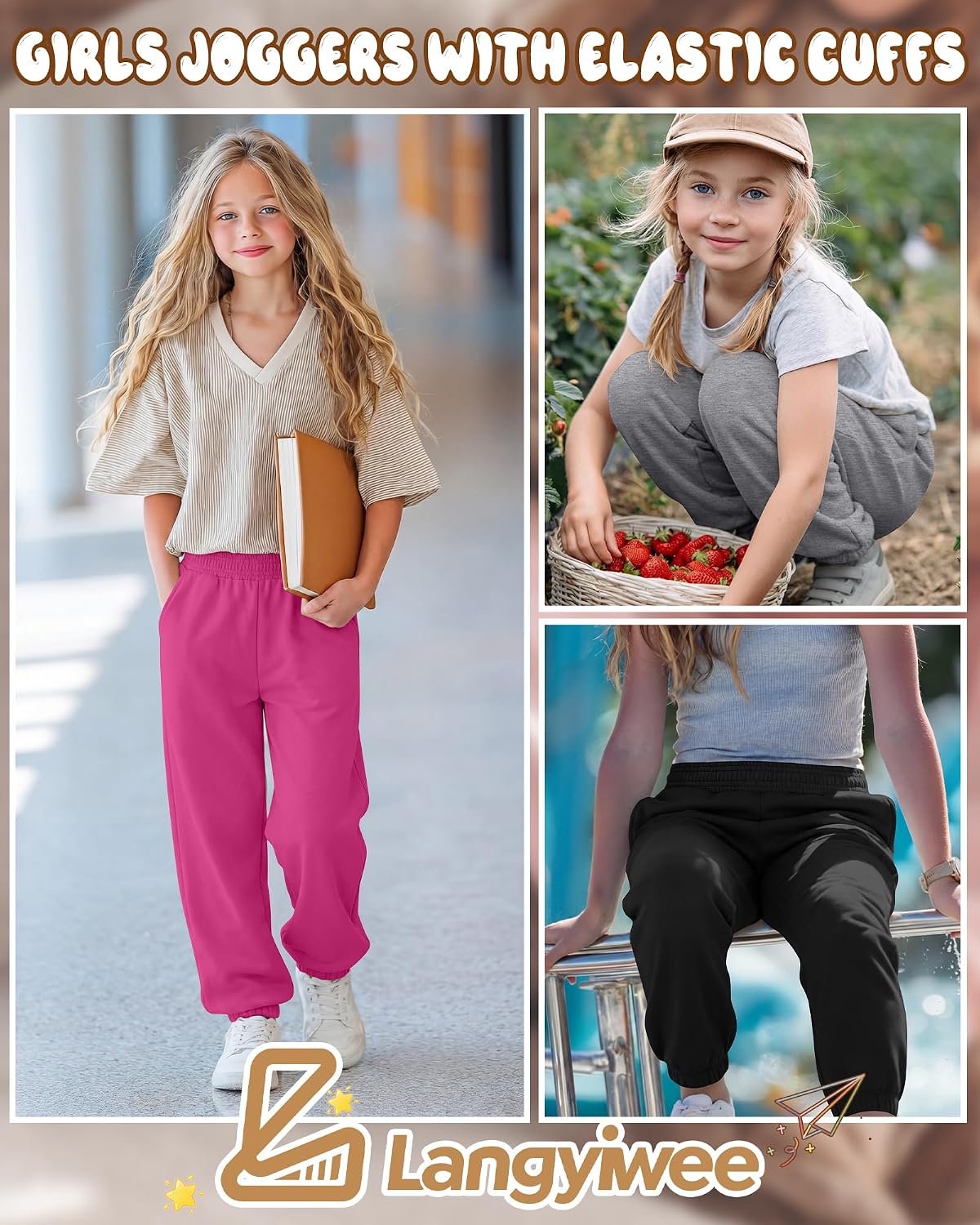 4 Pack Girls Lightweight Jogger Sweatpants 5-14Y