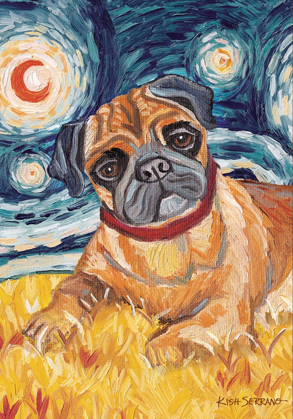 Toland Home Garden 102662 Van Growl-Fawn Pug Dog Flag 28x40 Inch Double Sided Dog Garden Flag for Outdoor House Fawn Pug Flag Yard Decoration