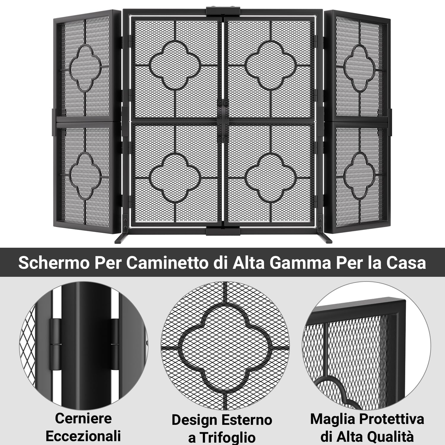 Amagabeli Schermo Camino Interno 3 Pannelli In Ferro Battuto Grande Schermo Esterno In Metallo Decorativo Griglia Recinzione Camino Solido Pannelli Camino in Acciaio