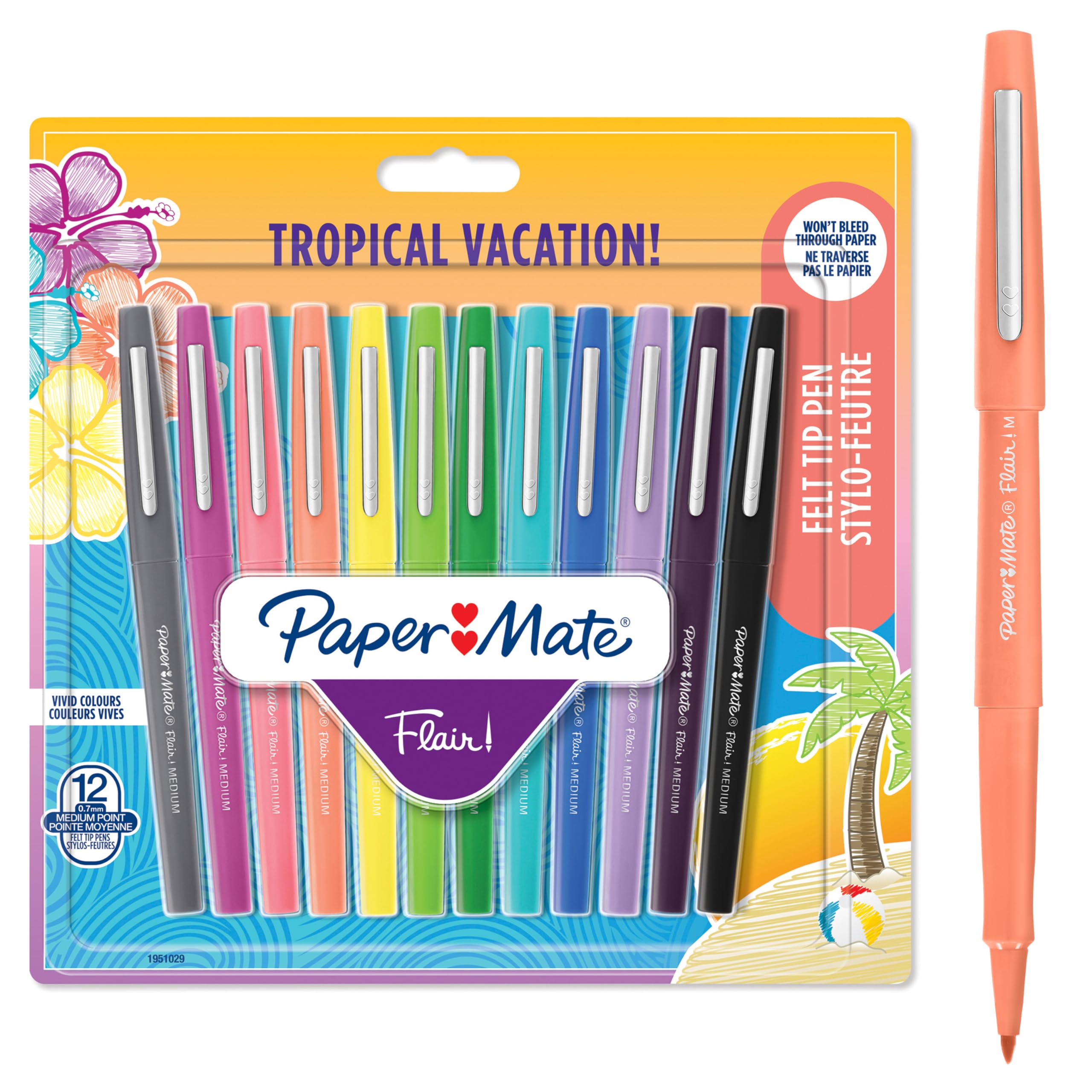 Paper MateFlair Felt Tip Pens | Medium Point (0.7 mm) Marker Pens | Assorted Tropical Vacation Colouring Pens | For Kids & Adult Colouring, Journalling & More | 12 Count