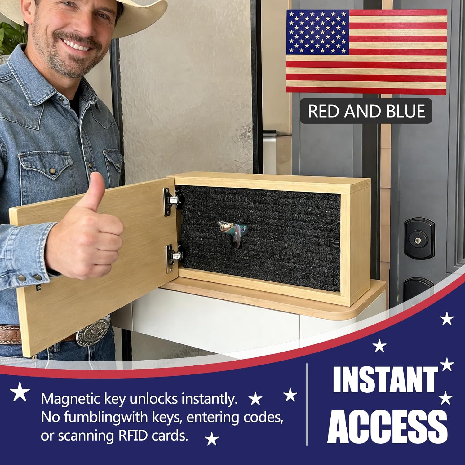 American Flag Gun Cabinet, Designs Hidden Gun Safe, Quick Access Hidden Gun Shelf, Secure and Stylish Storage Solution for Firearms and Valuables in Any Room 16.9 x 9 x 3.9 inches