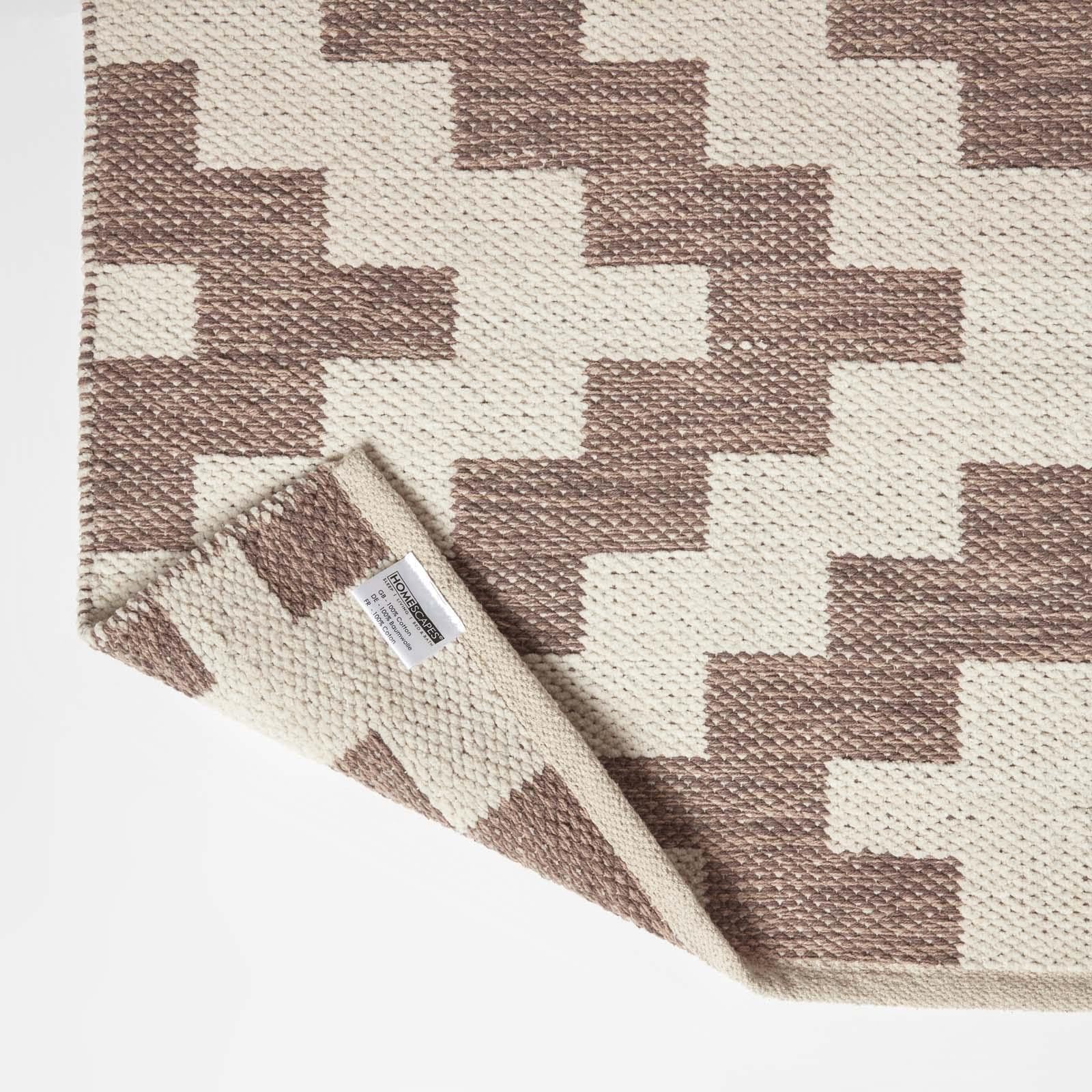 HOMESCAPES Tapis de Couloir Kilim en Coton, Tapis Marron et Beige Malina, Tapis de Salon Artisanal 66x200 cm