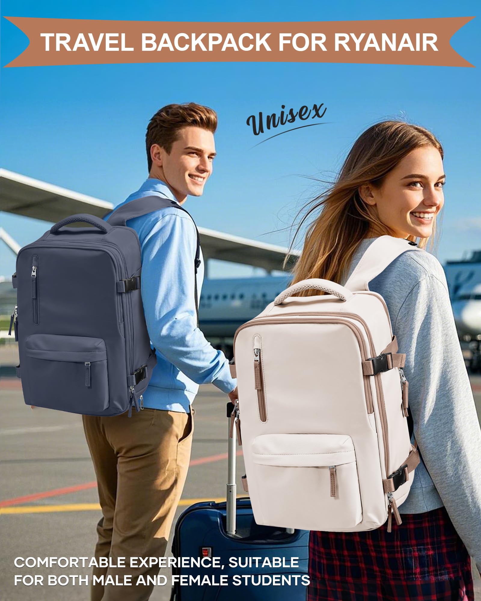 SZLX Zaino Ryanair 40x30x20 Sottovuoto Bagaglio a Mano 40x20x25 Donna Zaino da Viaggio 40x30x20 Wizzair Borse da Cabina per Easyjet 45x36x20 Uomo per Laptop 14 Pollici con Porta USB e Porta Scarpe