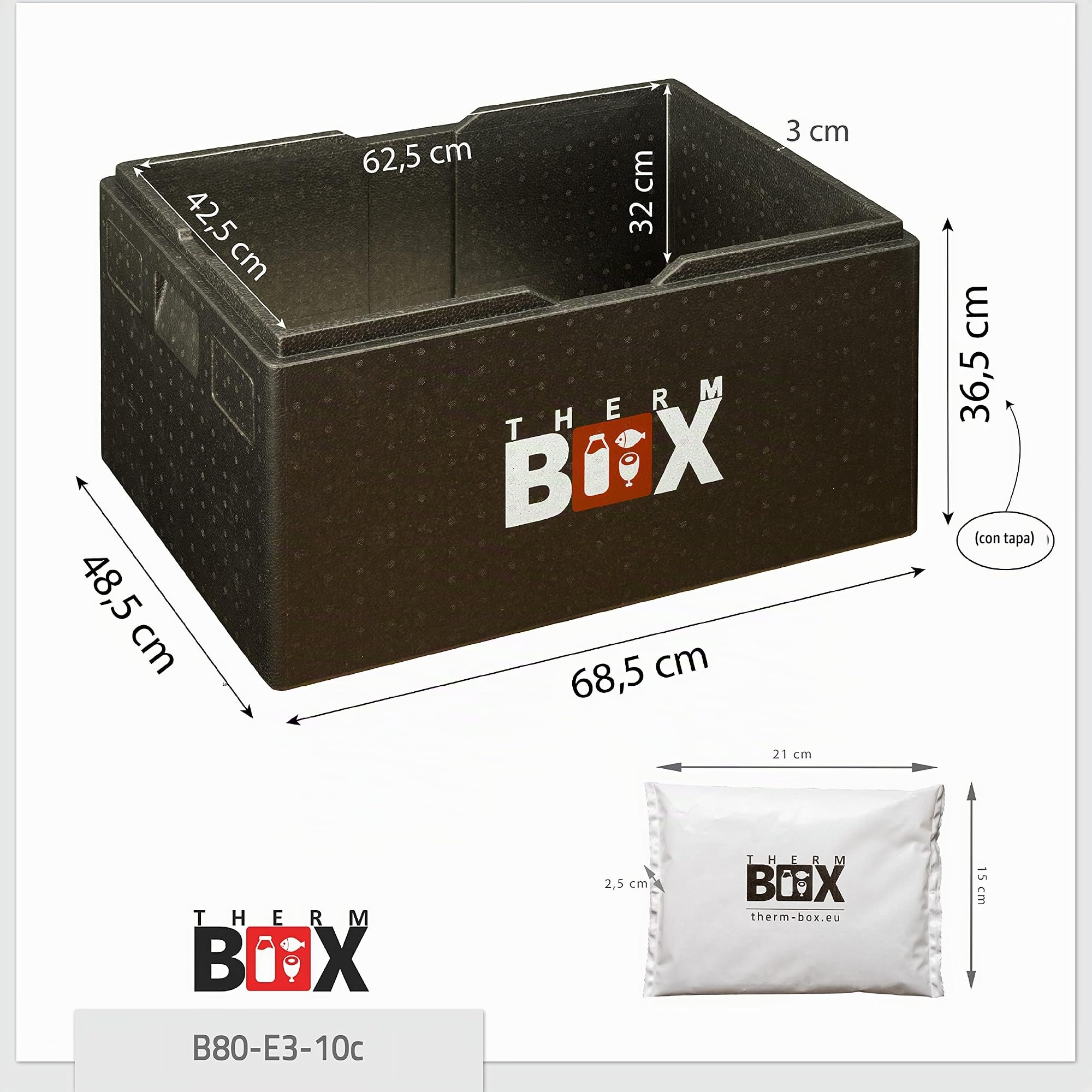 THERM BOX Caja de poliestireno profesional de 12 L hasta 80 L con almohadilla de refrigeración para nevera de diferentes tamaños