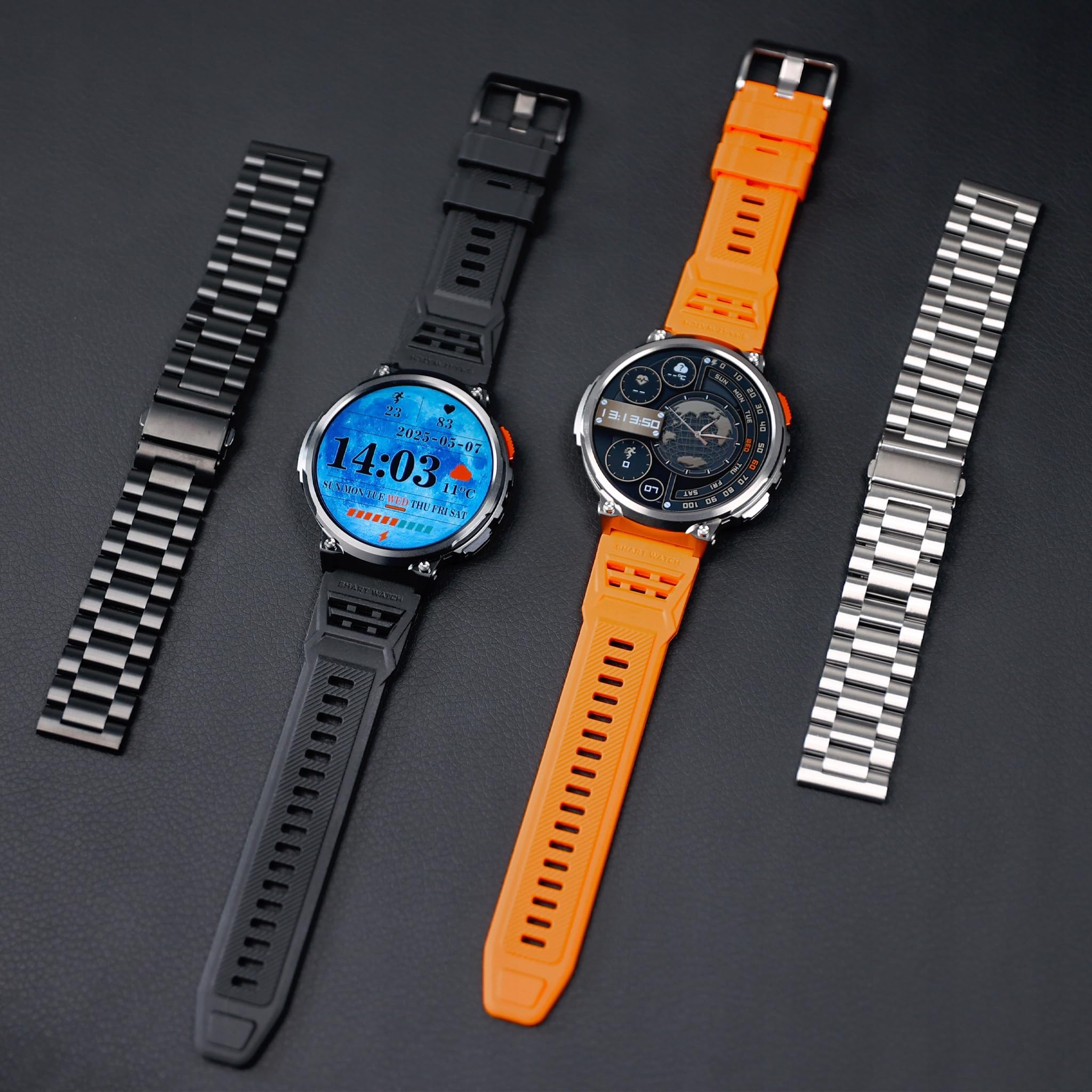 Smartwatch Męski Zegarek Menu PL Rozmowy Ciśnieniomierz 730mAh IP68 2 Paski