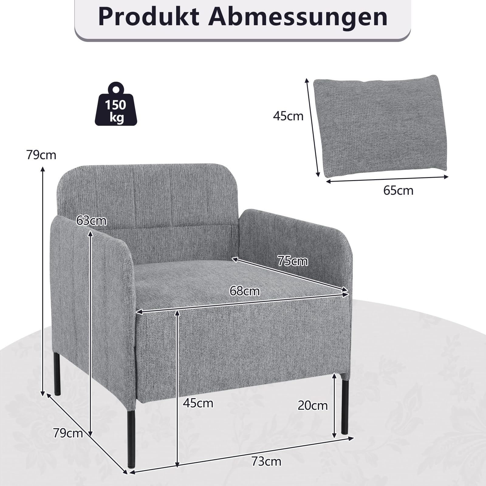 COSTWAY Fotel do salonu, pojedyncza sofa z poduszkami, fotel wypoczynkowy z regulowanymi poduszkami na stopy, wygodna sofa, nowoczesny fotel relaksacyjny do sypialni, gabinetu, szary