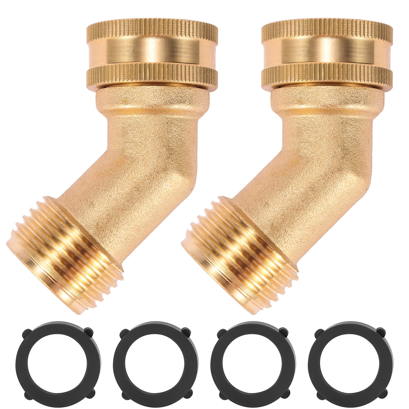 45 Degree Garden Hose Elbow, Eliminates Stress and Strain On RV Water Intake Hose Fittings, 3/4" GHT and Solid Brass, 2 Pack