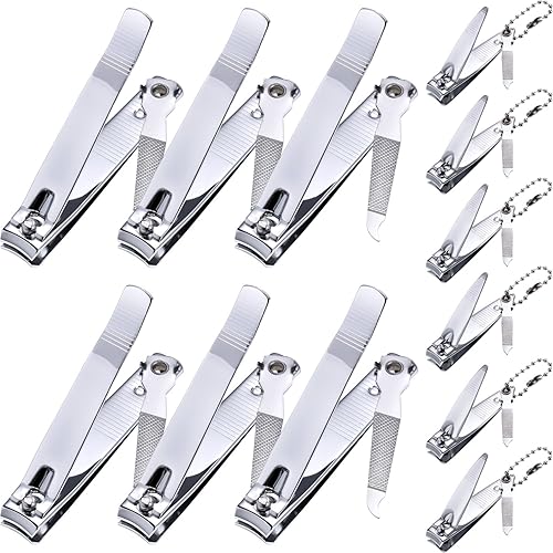 Bememo 12 Pieces Stainless Nail Clippers Set Fingernail and Toenail Clippers Nail Cutter Tool Set for Men and Women(Silver) plateado,Negro -,Arco