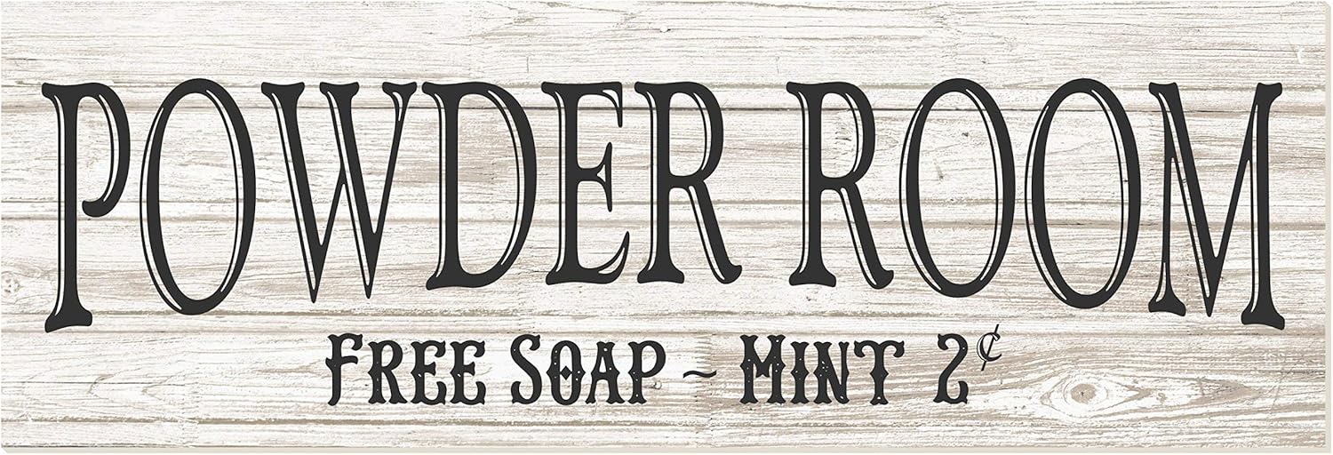 Powder Room Brown Wood Rustic Style Wall Décor Sign 8x24
