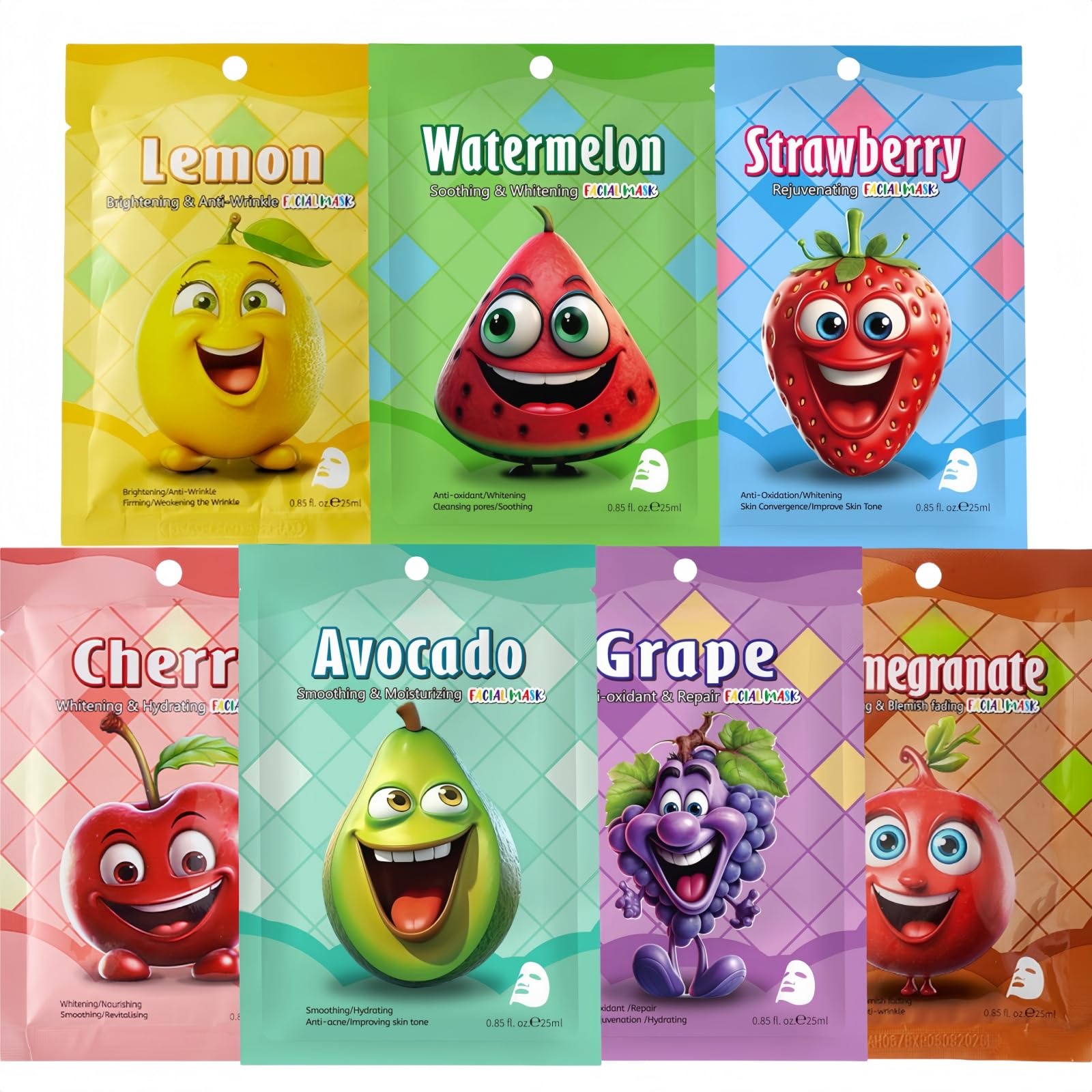 Face Masks Skincare, 7 Sheet Fruit Face Mask Hydrating and Smoothing, Improve Dullness & Brighten