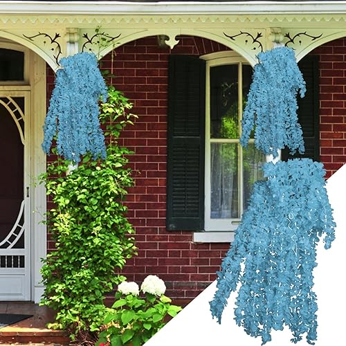Miniatura 9 de Plantas falsas para exteriores e interiores, 20 unidades, flores artificiales de seda violeta, cuerda de orquídea del océano, cuerda de hortensias,