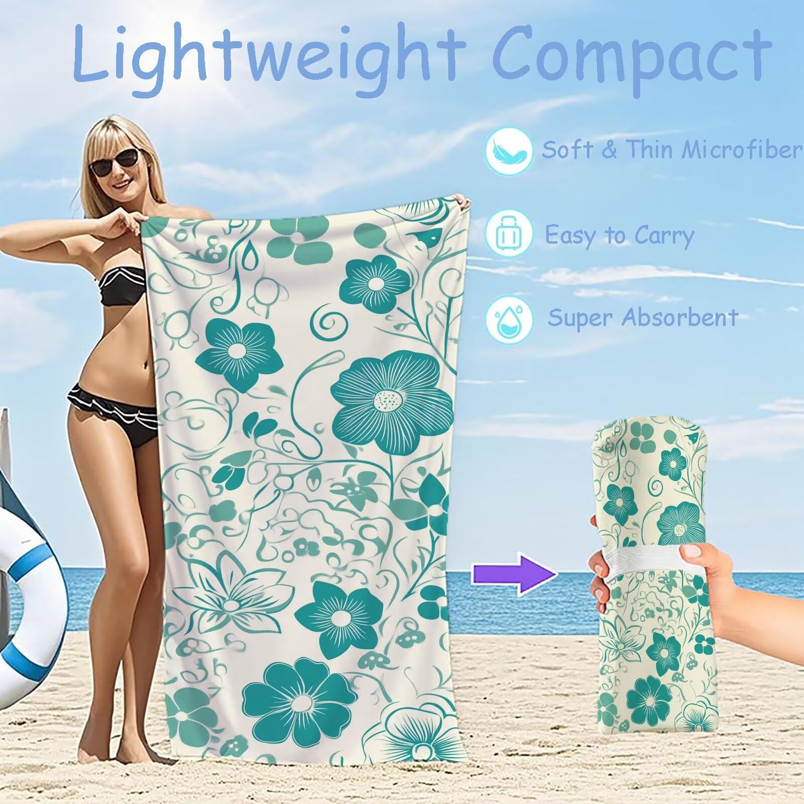 Ręczniki z mikrofibry, kwiaty, ręcznik plażowy, duży 100 x 180 cm, ręcznik sportowy, szybkoschnący, chłonny, ręcznik plażowy, mata plażowa, koc piknikowy na podróż, kemping, do wakacji na basen, M-790