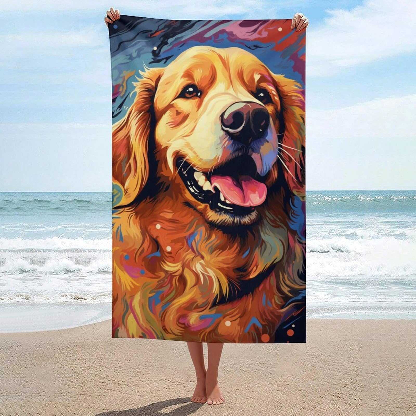 Serviette de plage pour piscine et camping motif Golden Retriever