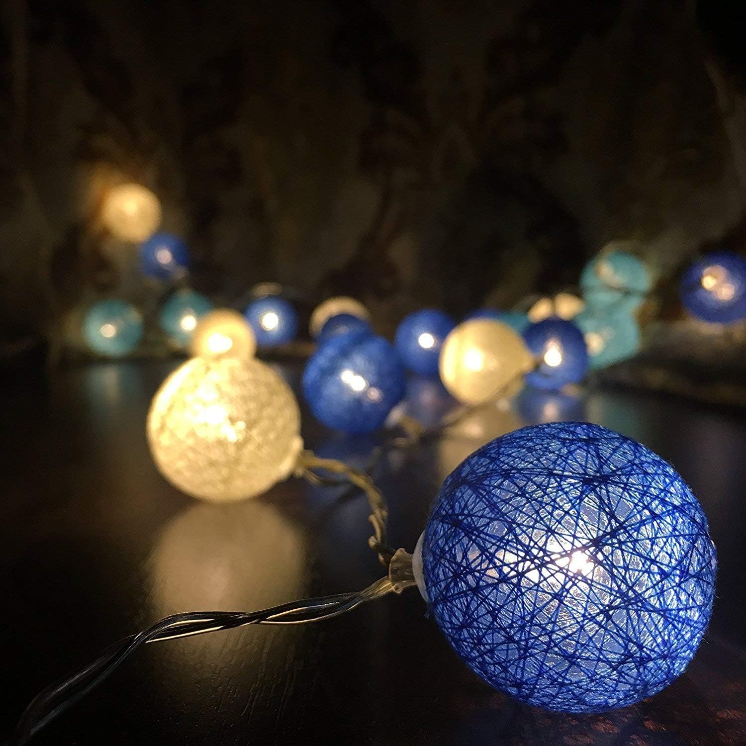 AceList 20 LED Cotton Ball Fairy String Lights for Kid Bedroom Indoor Christmas Party Wedding Holiday Festival Celebration Garden Party Home Decoration(Blue)