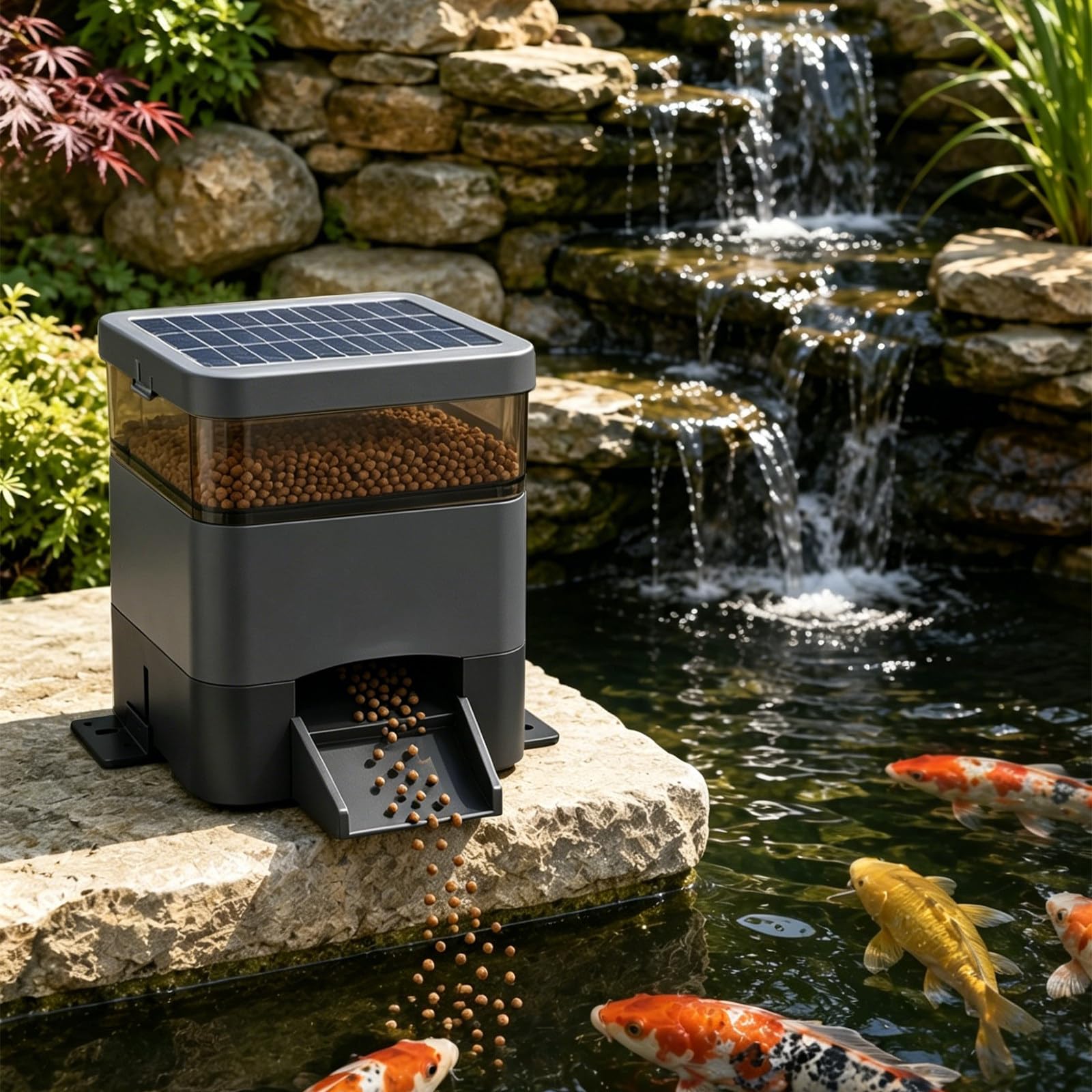 Alimentador automático de peces que evita el pienso húmedo en estanques con energía solar de 4L