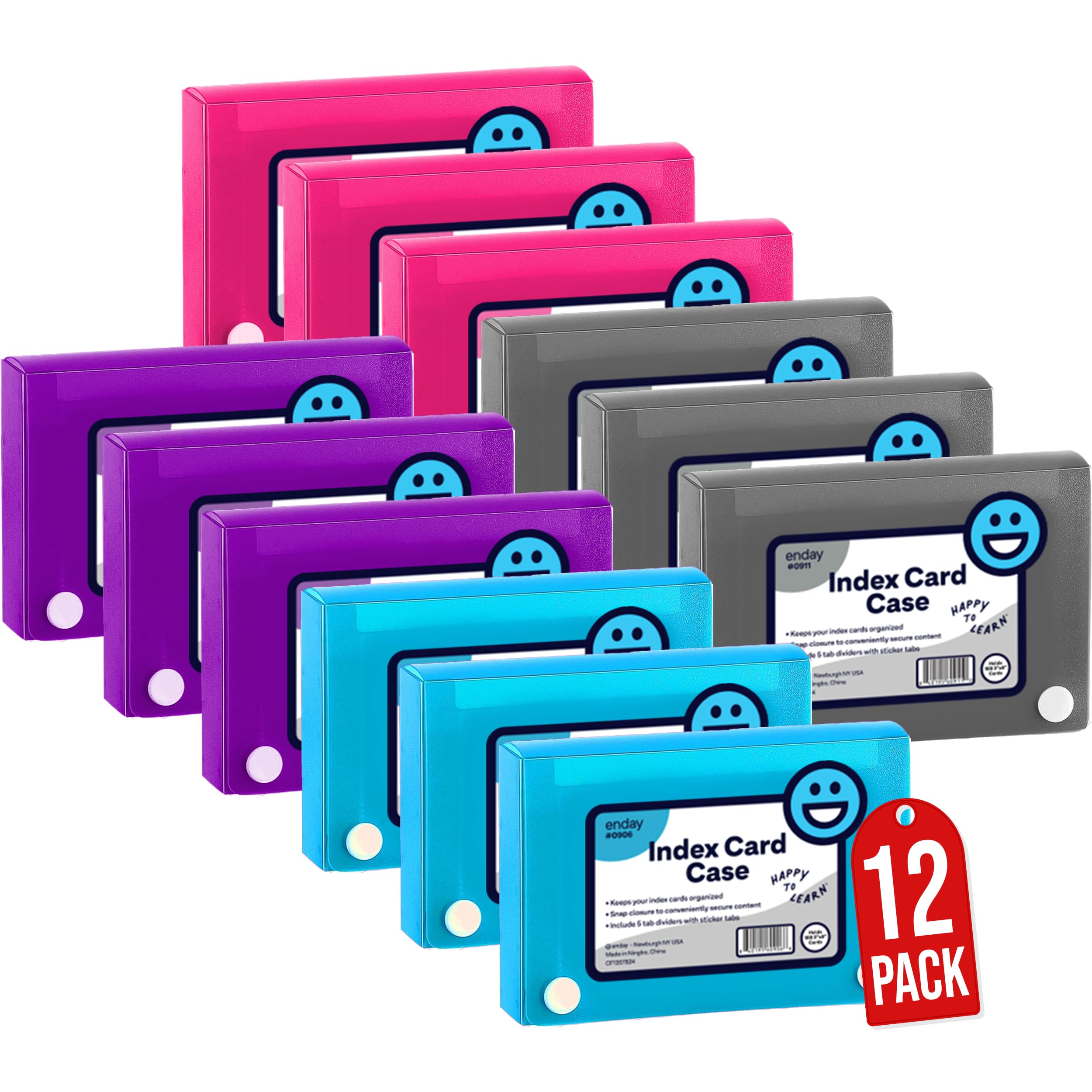 Etui na karty indeksowe 7,6 cm x 12 cm mieści 100 kart w tym etui na wizytówki/indeks i 5 przegródek z zakładkami z naklejkami w różnych kolorach – (opakowanie 12) od (Emraw)