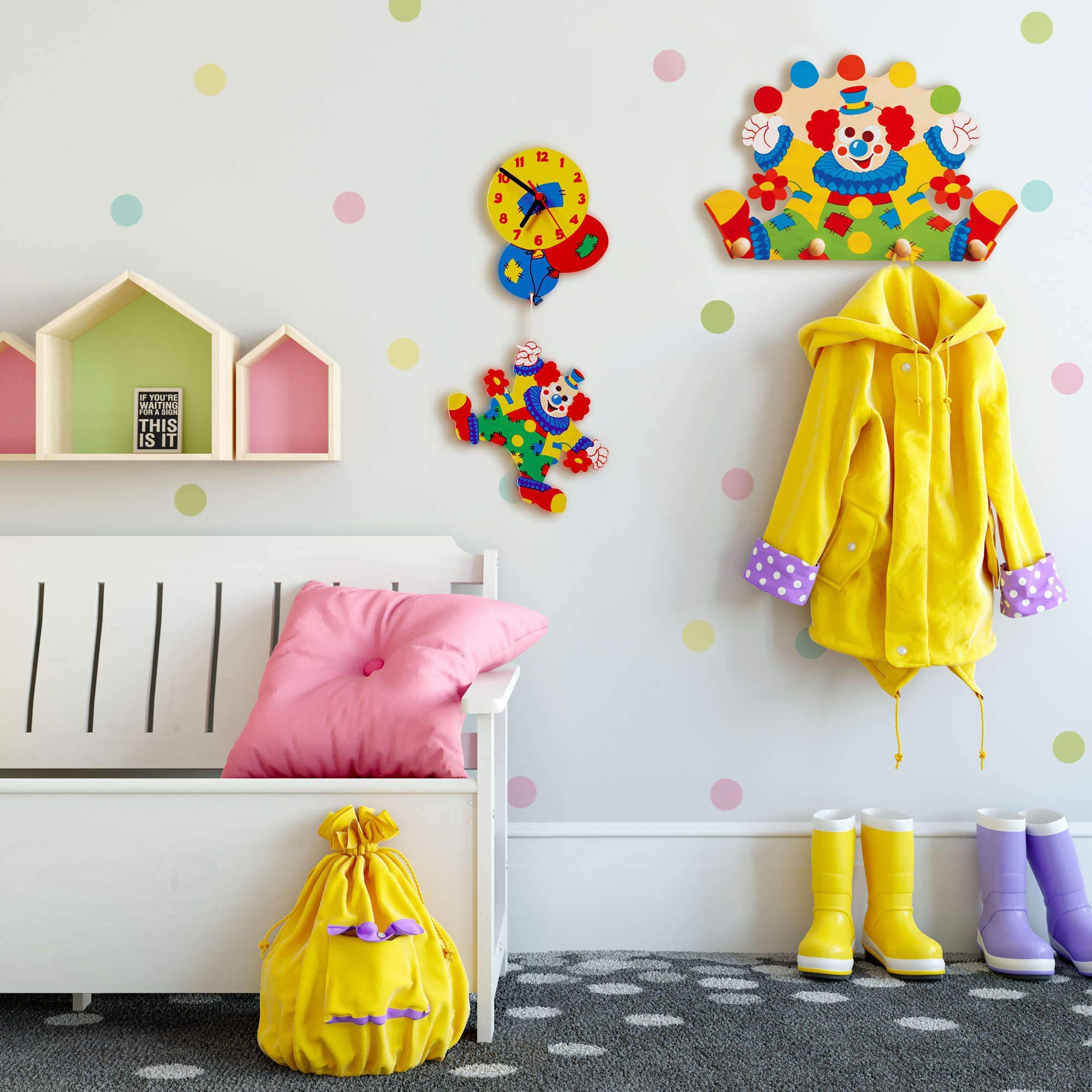 Dida Clown Attaccapanni da Parete in Legno per Bambini Cameretta Stile Montessori