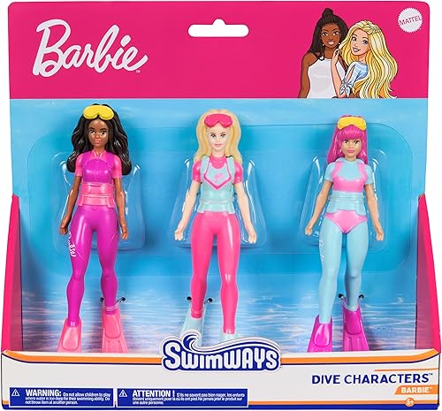SwimWays Barbie - Paquete de 3 personajes de buceo, accesorios de piscina y juguetes de piscina para niños, suministros para fiestas en la piscina y