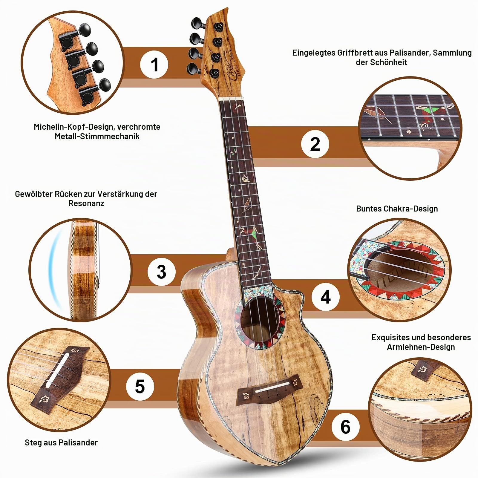 Konzert Ukulele aus edel hochqualitativ Spalten Ahorn, Professional Ukulelen glatt glänzend Ultradünnes Hawaii-Ukele Concert Musikinstrumente 23 Zoll mit Tasche