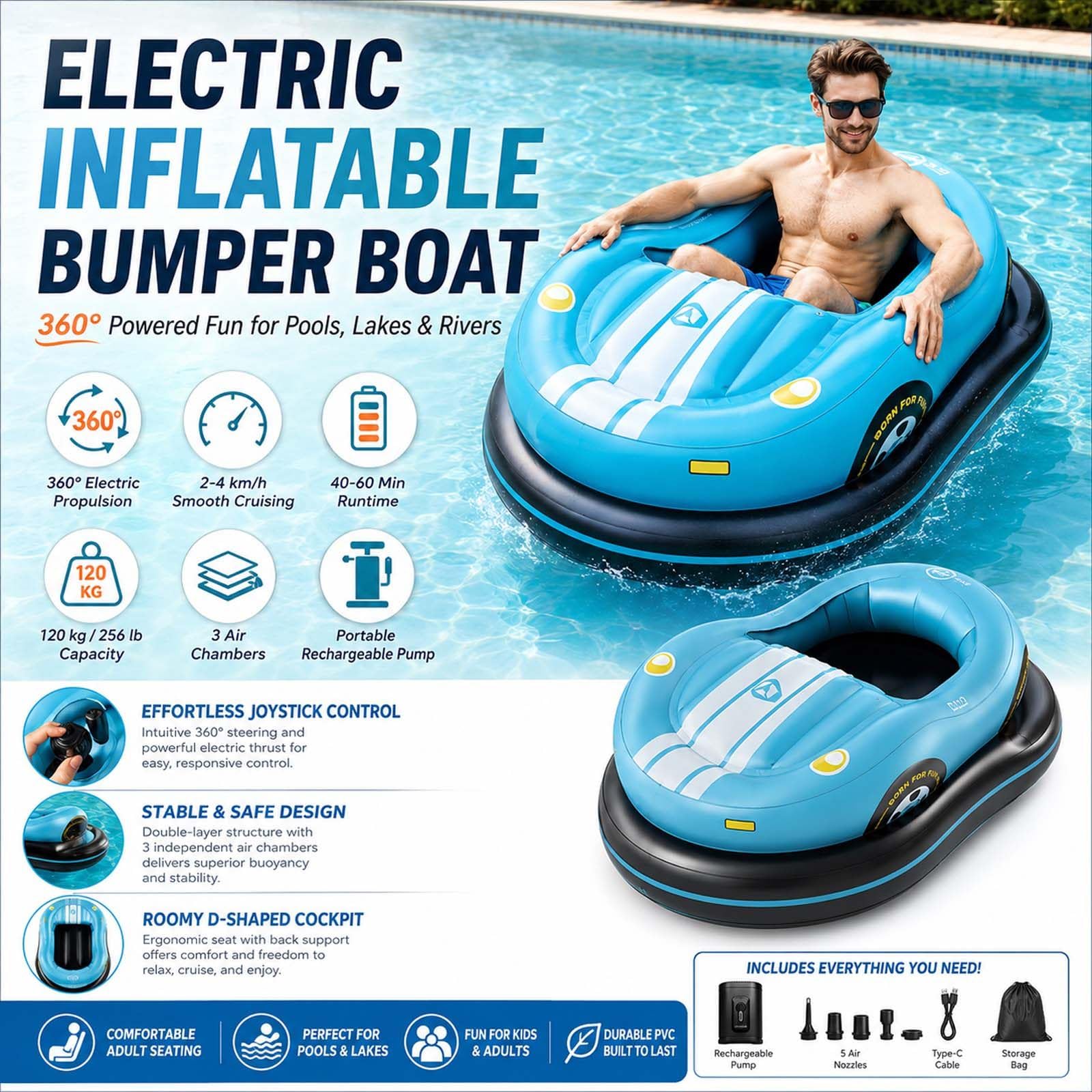 Barca Gonfiabile Bumper con Pompa Elettrica, Design a 3 Camere, Pressione 20,5 PSI Red