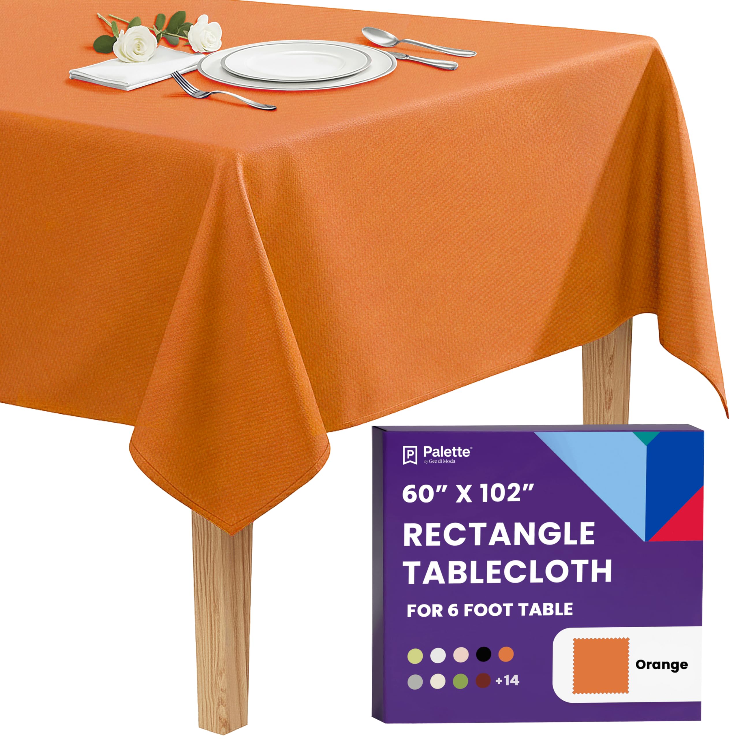 Gee Di Moda Rectangle Tablecloth - 60 x 102 Inch Orange Table Cloth for 6 Foot Rectangle Tables - Heavy Duty Washable Fabric - for Holiday Party, Dinner, Weddings, Baby Shower &amp; Events