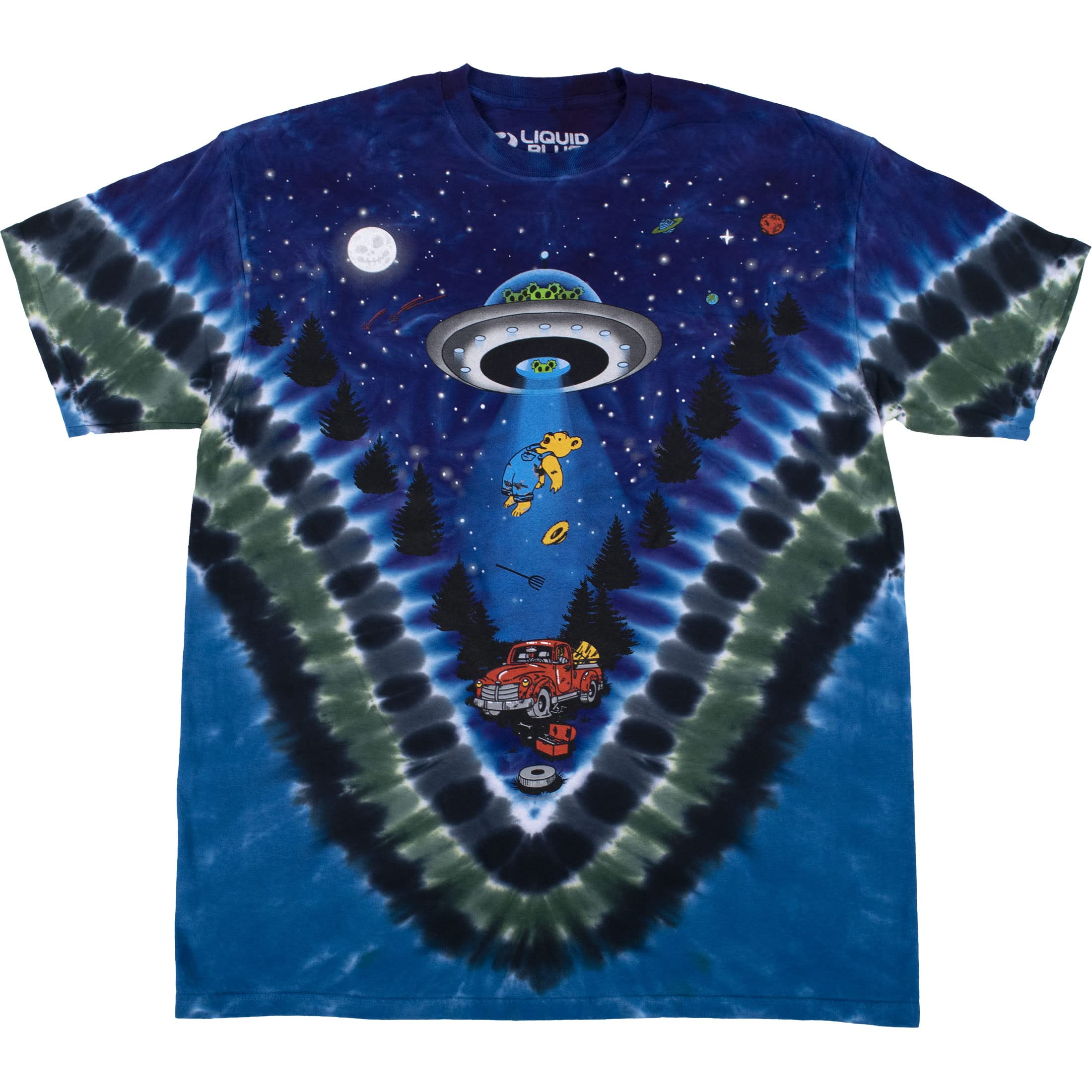 Liquid Blue Men's Light Fantasy Abduction Alien Bears T-Shirt, Tie Dye, XXL