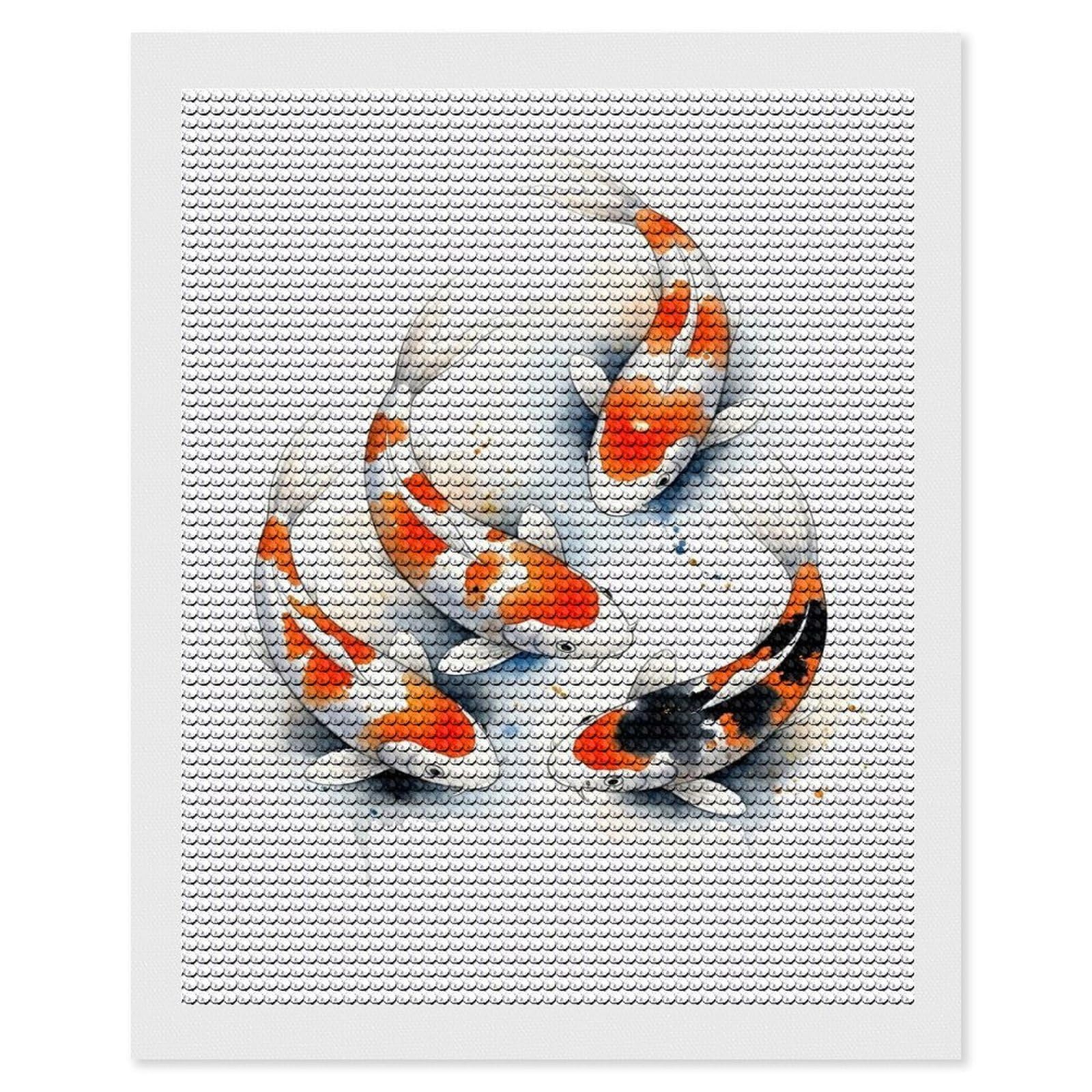 Junmoney Watercolor Koi Fish Swirling DIY Diamond Art Canvas Kit 16"x20", Pleasing Wall Art Project, Easy Handmade Project, Living Room Decor