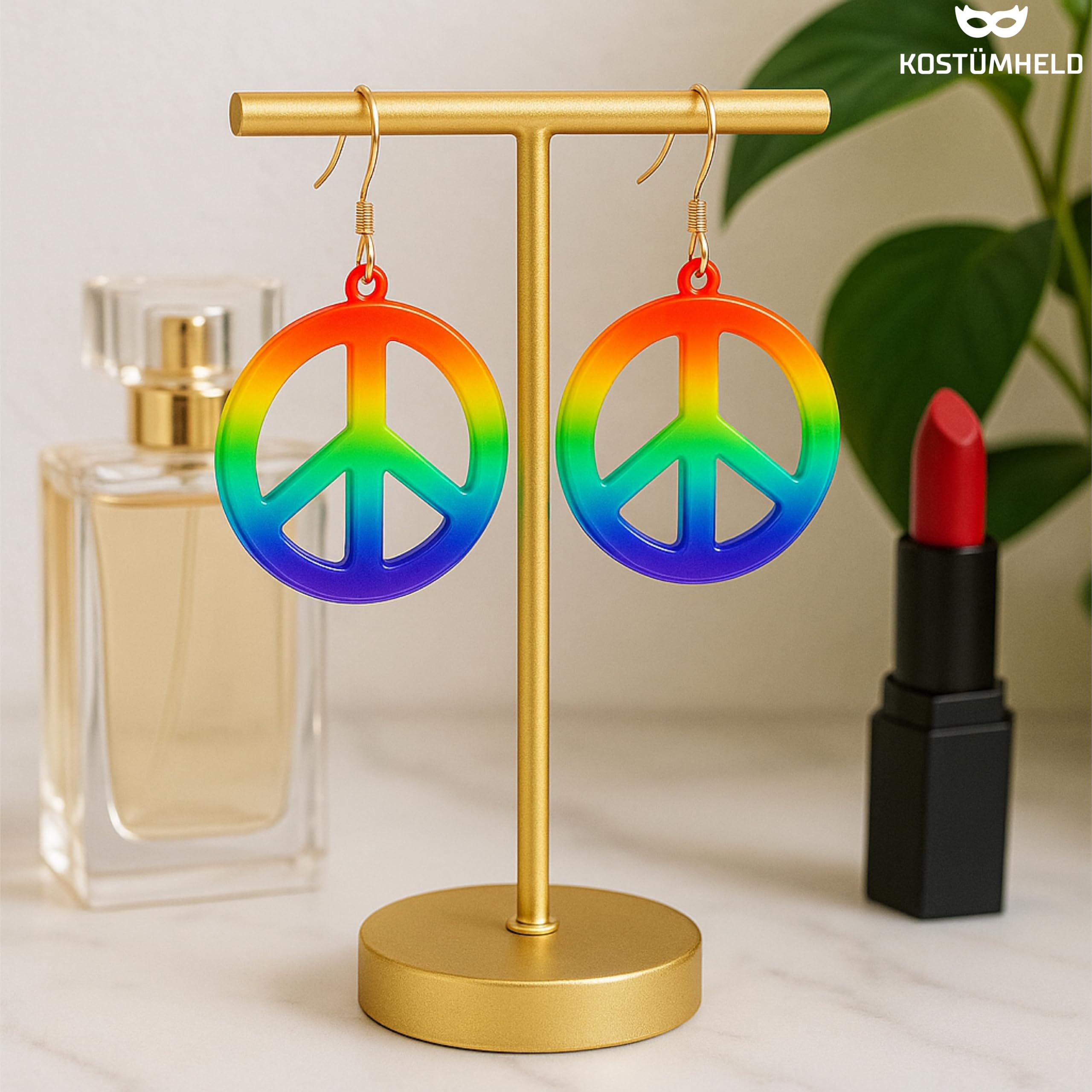 TK Gruppe Timo Klingler Hippie Peace Earrings, Rainbow Peace Pendant for Costume at Carnival Carnival as Costume Accessory - Image 4