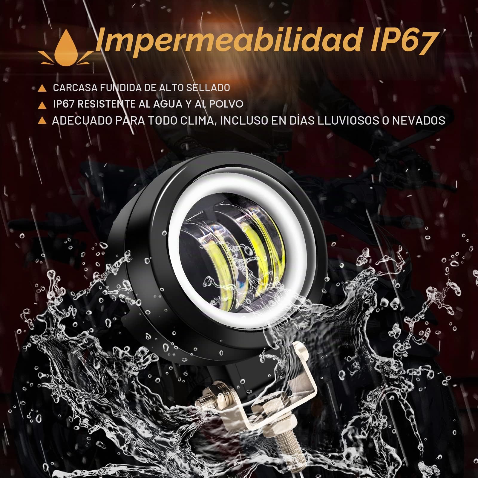 Luces antiniebla de conducción de motocicleta, 3 "redondos LED proyectores antiniebla lámparas auxiliares faros de luz 12V 24V con interruptor de manillar de 3 cables (blanco)