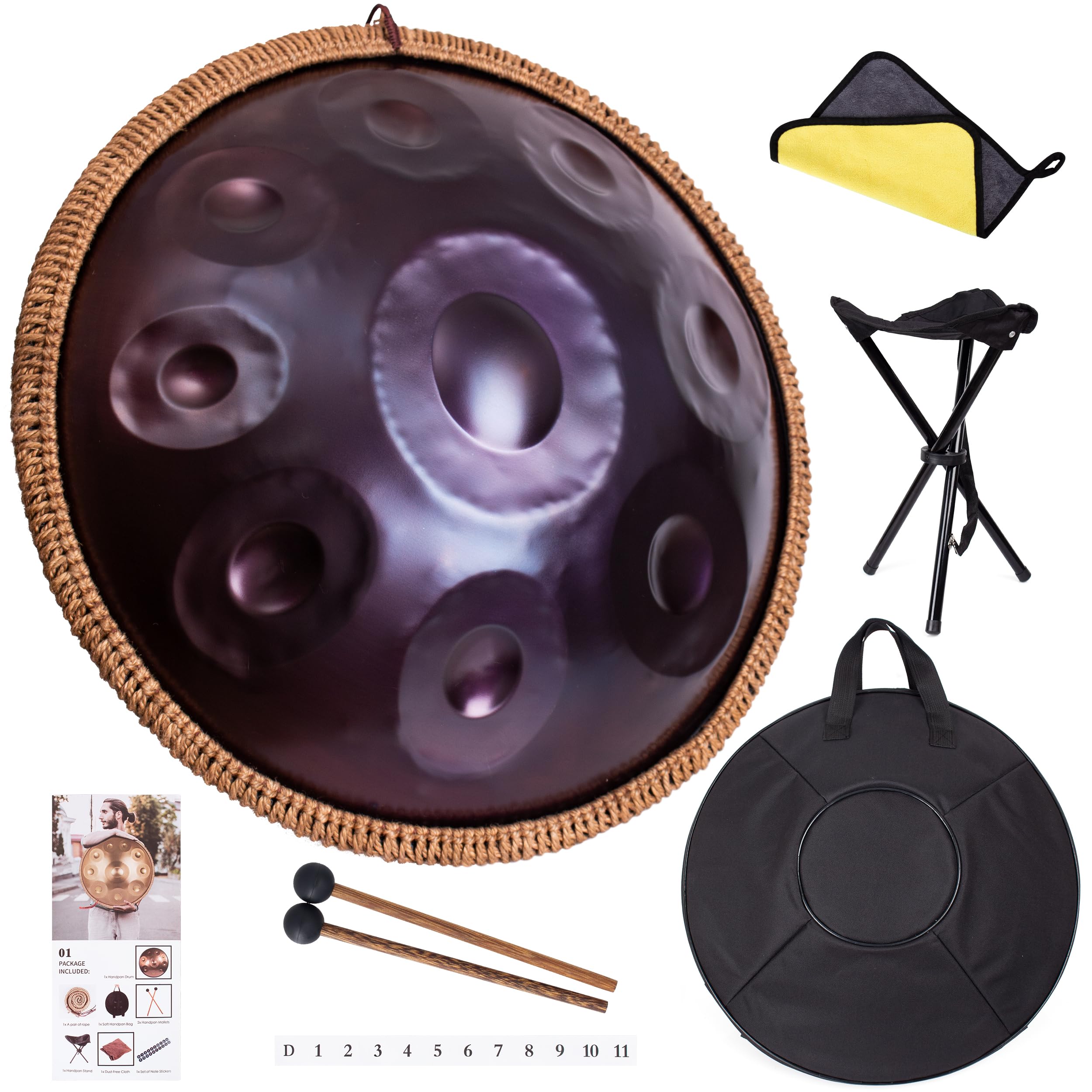 Strumento a Tamburo handpan - per Principianti, Acciaio 9 Toni 18 Pollici, Mano in sol Maggiore, Handpan con Borsa e Supporto, Strumenti Musicali per la guarigione del Suono, medit