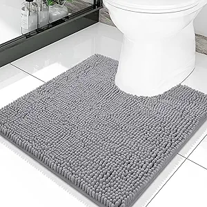 Smiry Luxury Chenille Toilet Rugs U-Shaped 20x20, Soft Absorbent Non-Slip Contour Bathroom Rugs for Toilet, Machine Washable Contoured Bath Mats, Grey
