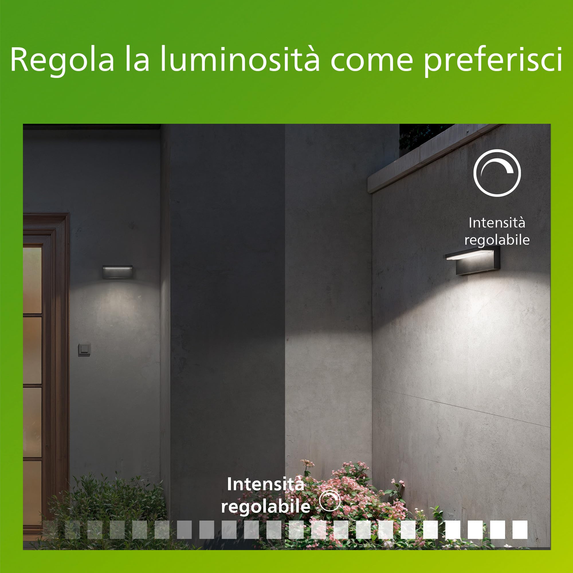 Philips Bustan Applique LED, Lampada da Esterno, 9 W, 1.000 lm, Luce Bianca Fredda 4.000 K, Resistente a Intemperie IP44, Intensità Regolabile, LED Integrato, Alluminio, Grigio Antracite