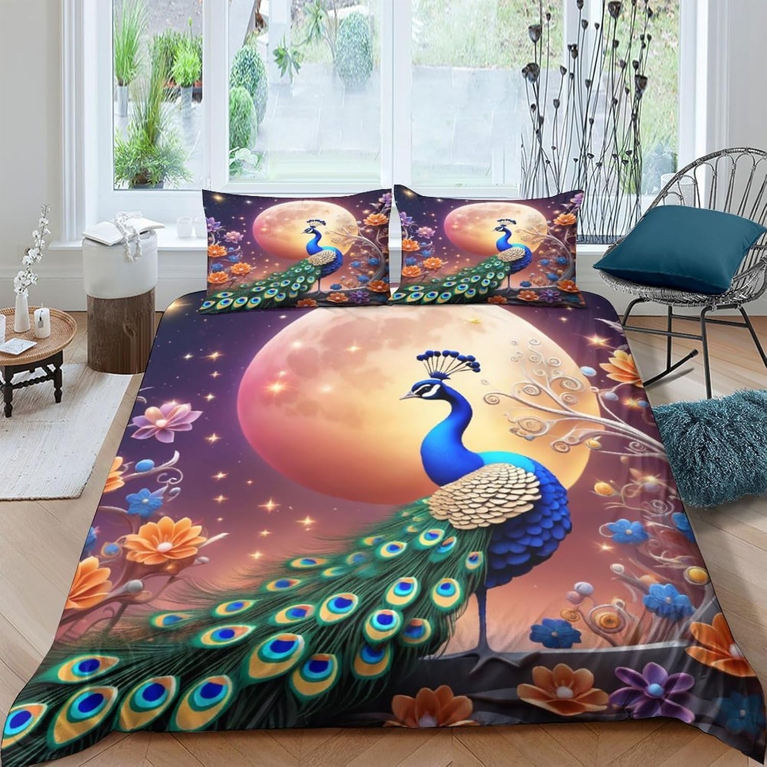 Housse de couette 3D paon pour transformer votre chambre en oasis de nature