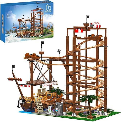 Sosuy Juego de construcción de montaña rusa, barco motorizado eléctrico, parque de atracciones para niños, niñas y adolescentes, regalos de