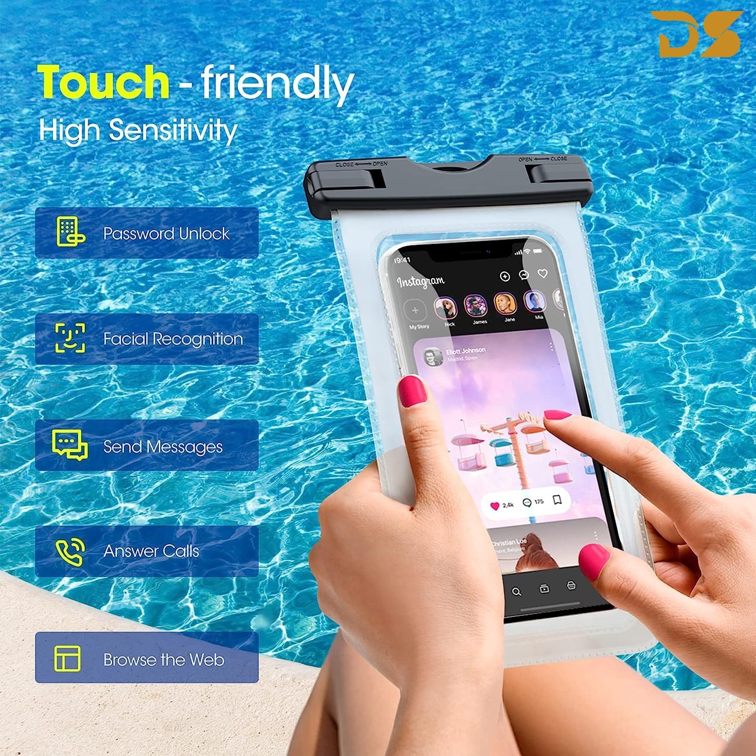 D- Search} Waterproof Pouch Cell Phone Dry Bag Case for iPhone, Samsung, Pixel, One Plus, up to 7.0 inch β All Mobile Phones Transparent (Pack of 2) 4