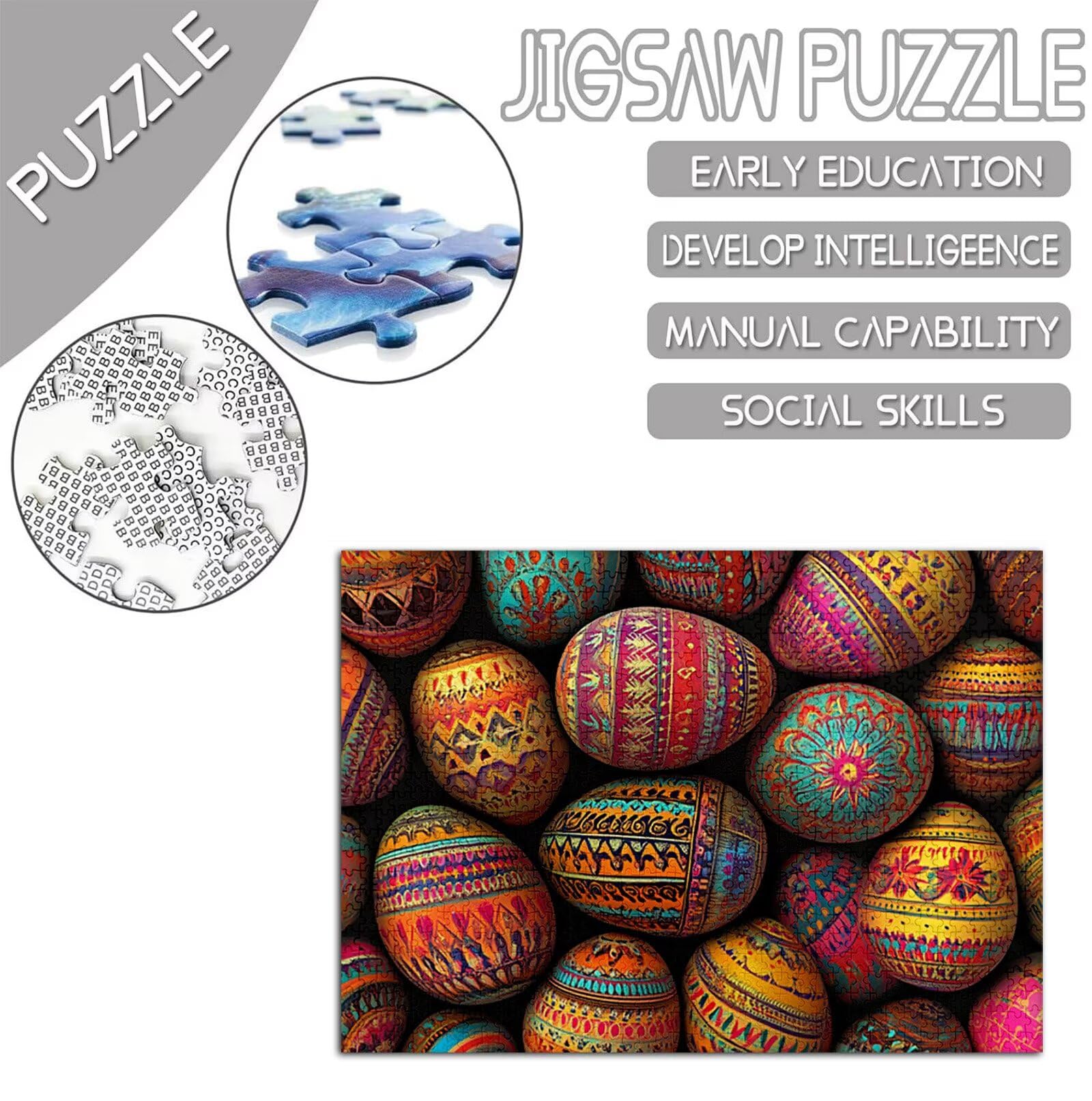 Puzzle 1314 Kawałki Jajko Wielkanocne Puzzle Wzór Bohemia, Drewno 75 x 50 cm z kompaktowym pudełkiem, plakat w tym kreatywna rozrywka gry inteligencja do dekoracji ścian domu, model31
