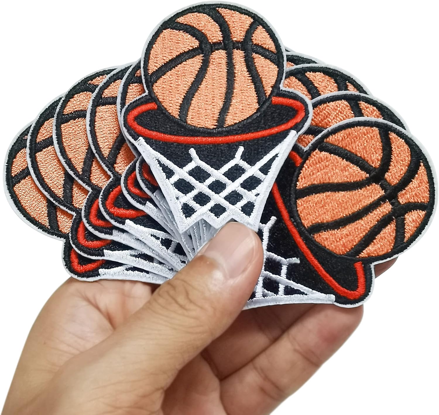 2“x2.6 12pcs Slam Dunk Basketball Sport Basket Iron On Sew On Cloth Embroidered Patches Appliques Machine Embroidery Needlecraft Sewing Crafts Projects