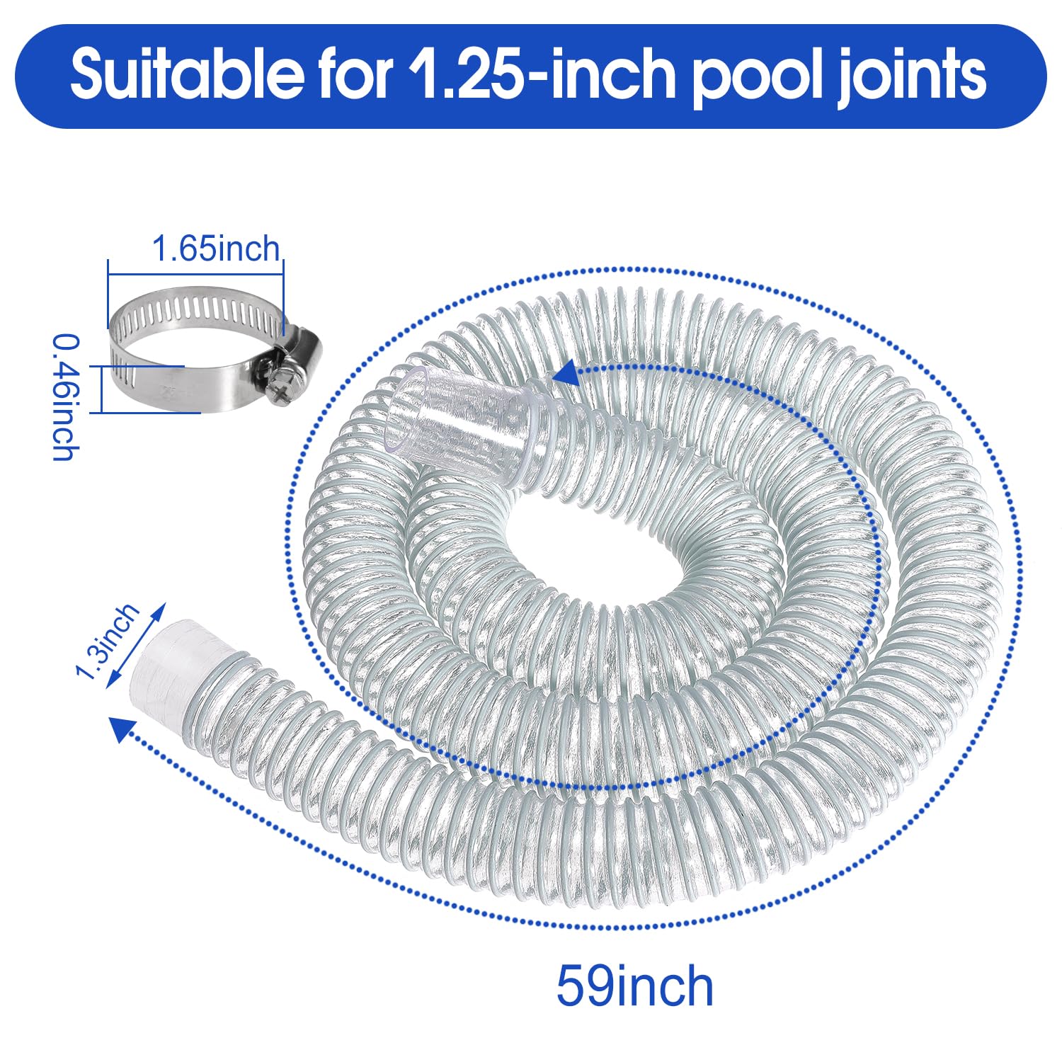 Tubi di ricambio blu per piscina fuori terra, 3,2 x 150 cm, compatibili con pompa filtrante 330 GPH, 530 GPH e 1000 GPH con morsetti in metallo, adatti per 607, 637 (blu-4)