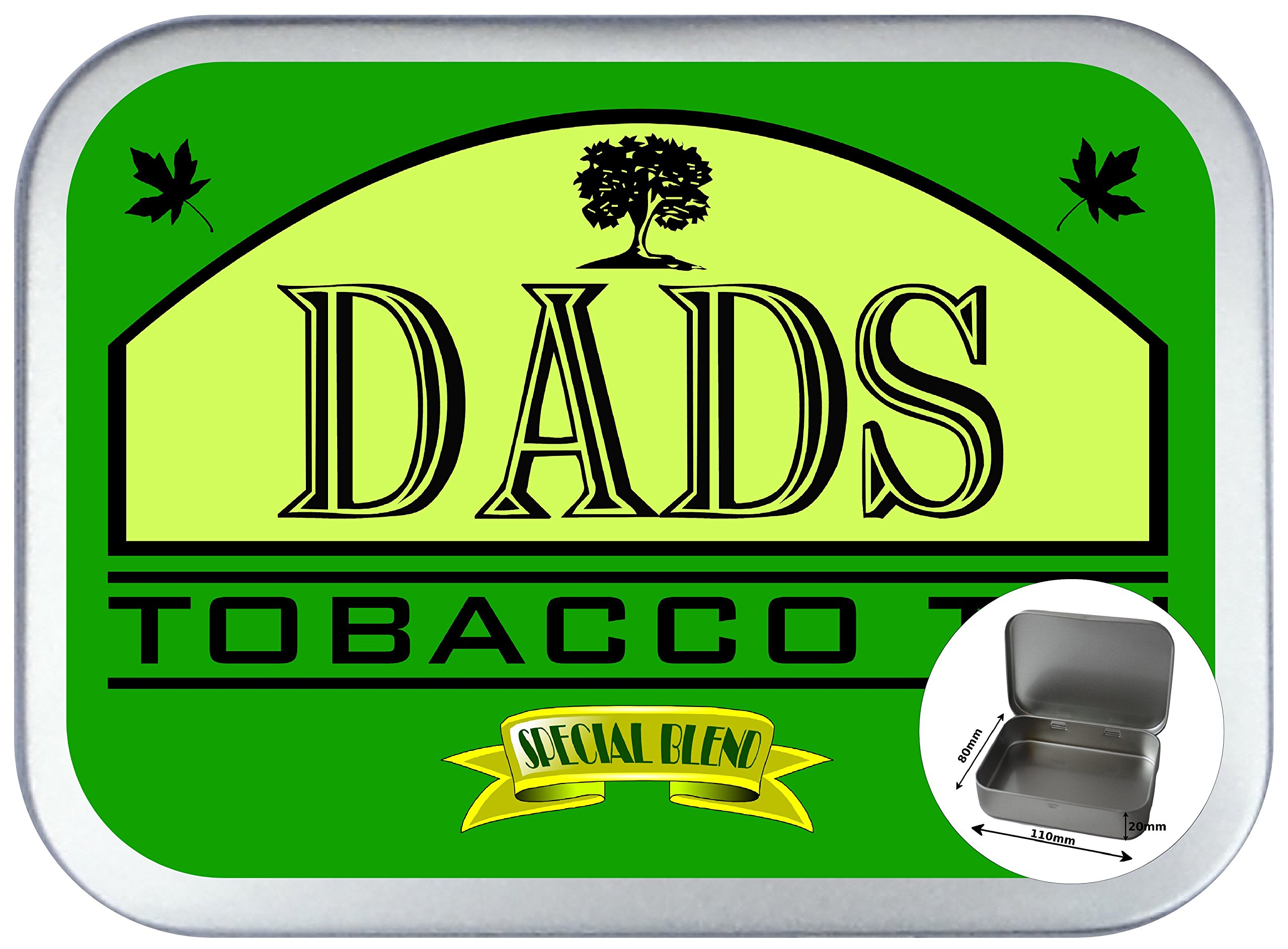 DADS TOBACCO TIN 2oz SILVER HINGED TOBACCO TIN,150 ML PILL BOX,BACCY STORAGE TIN