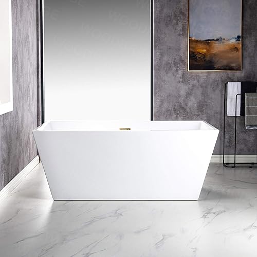 Vista 52 de WOODBRIDGE Bañera de acrílico independiente de 67 pulgadas, bañera negra de remojo contemporáneo con desbordamiento y drenaje negro mate, BTA1812-MB