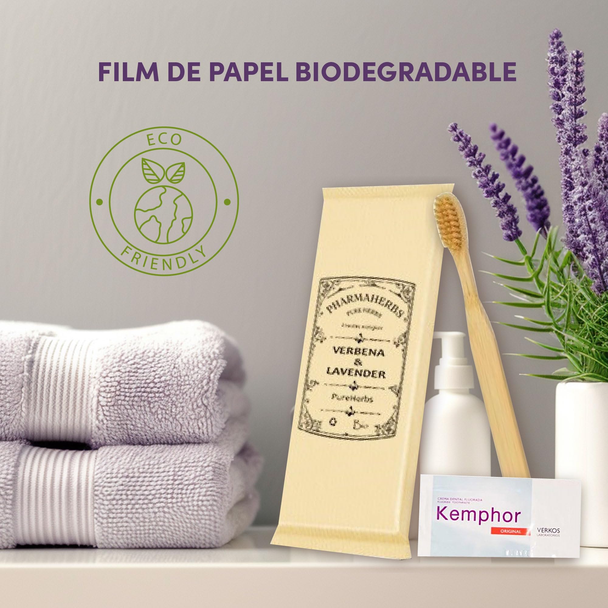 Pack de 100 Kits Dentales de Bambú con Cepillo de Cerdas Suaves Bio y Sobre Dental - Pack de 100 Unidades, Ecológico y Biodegradable, Ideal para Hoteles y Apartamentos Turísticos